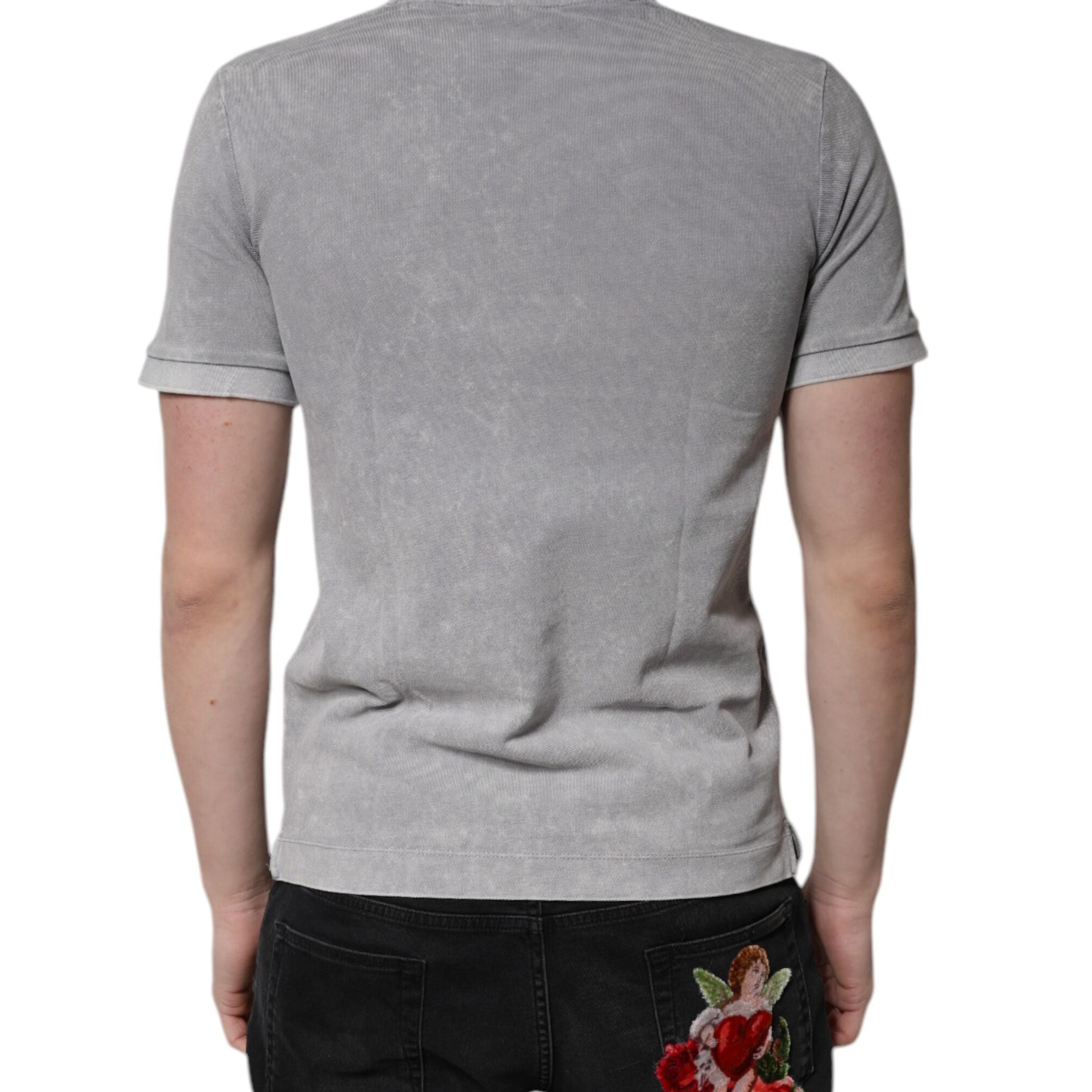 Dolce & Gabbana Gray Logo Plaque Cotton Men Polo Shirt T-shirt