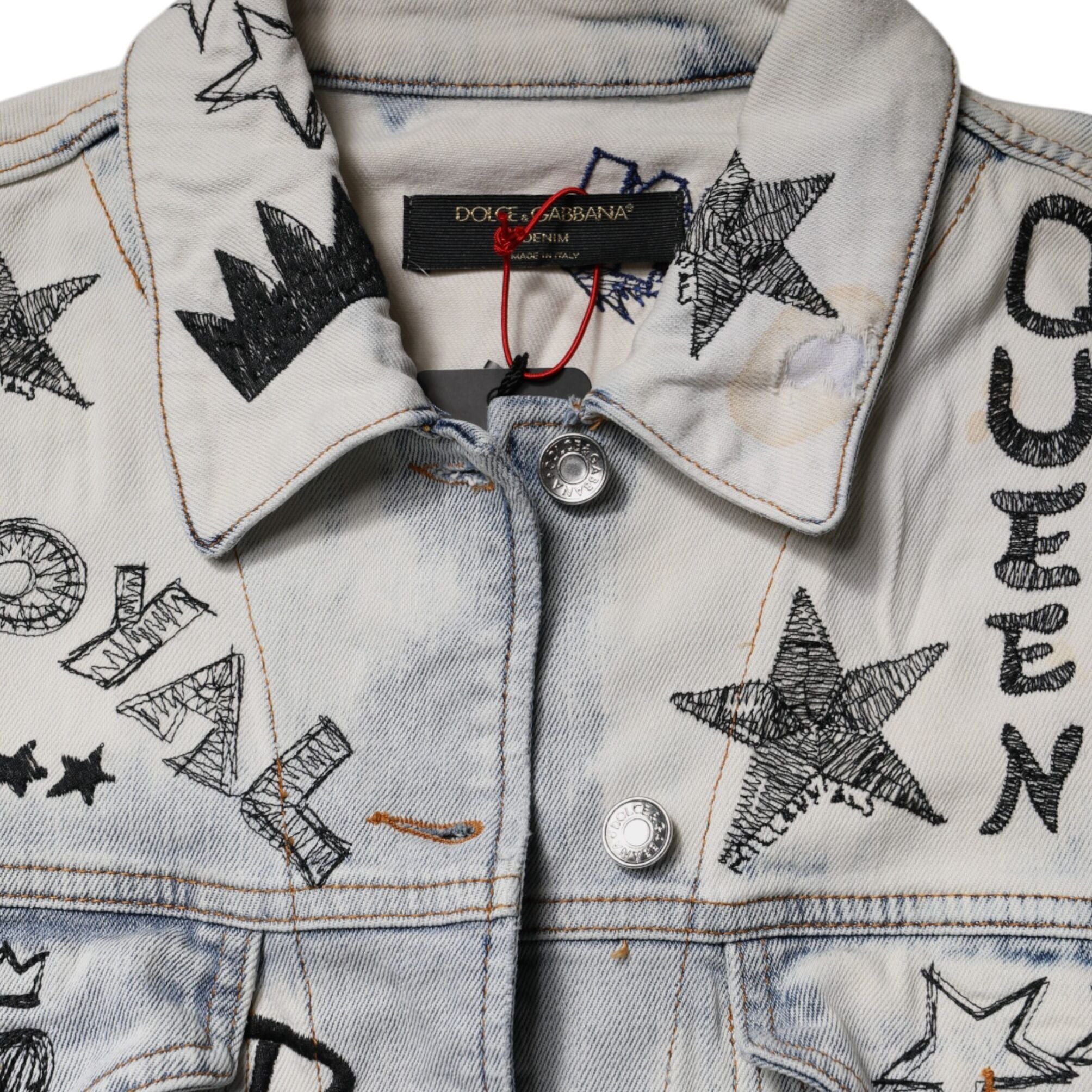 Dolce & Gabbana Light Blue Graffiti Button Down Denim Jacket