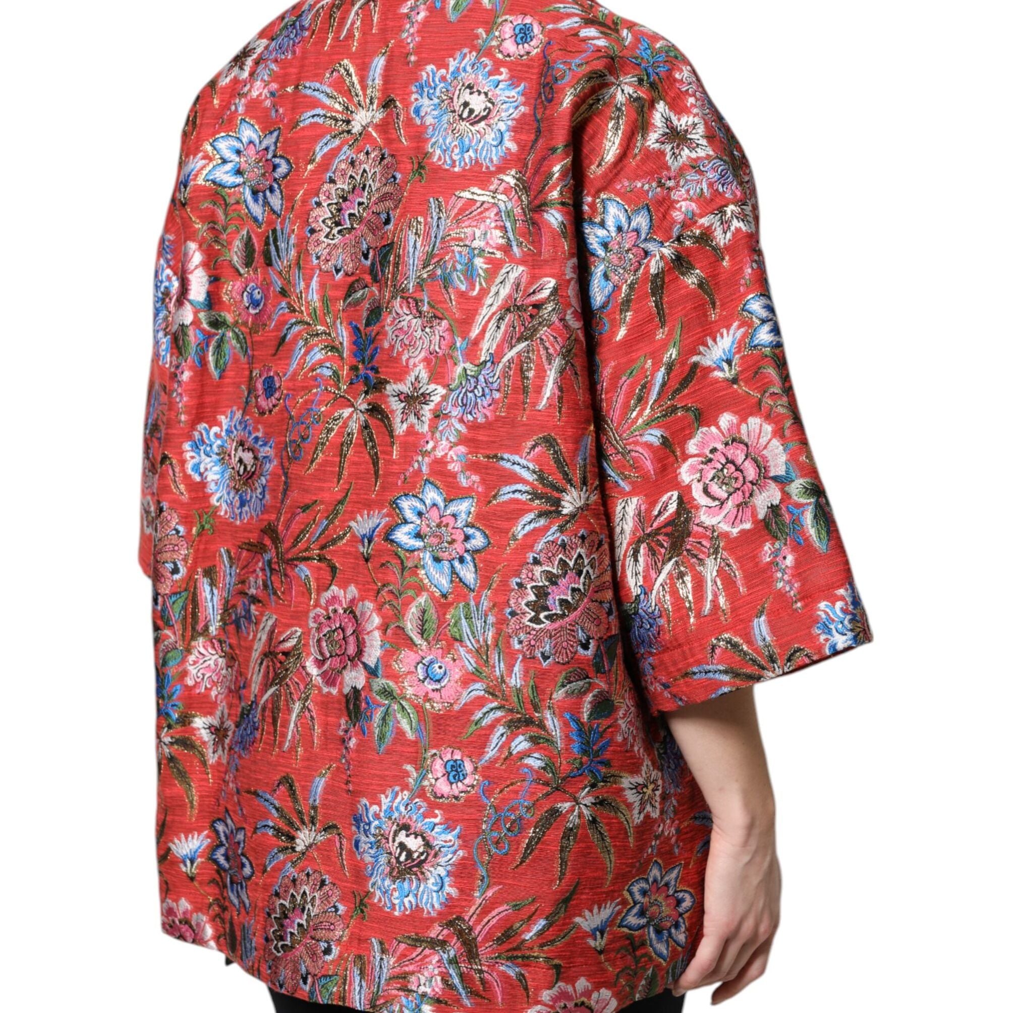 Dolce & Gabbana Red Floral Jacquard Button Down Coat Jacket