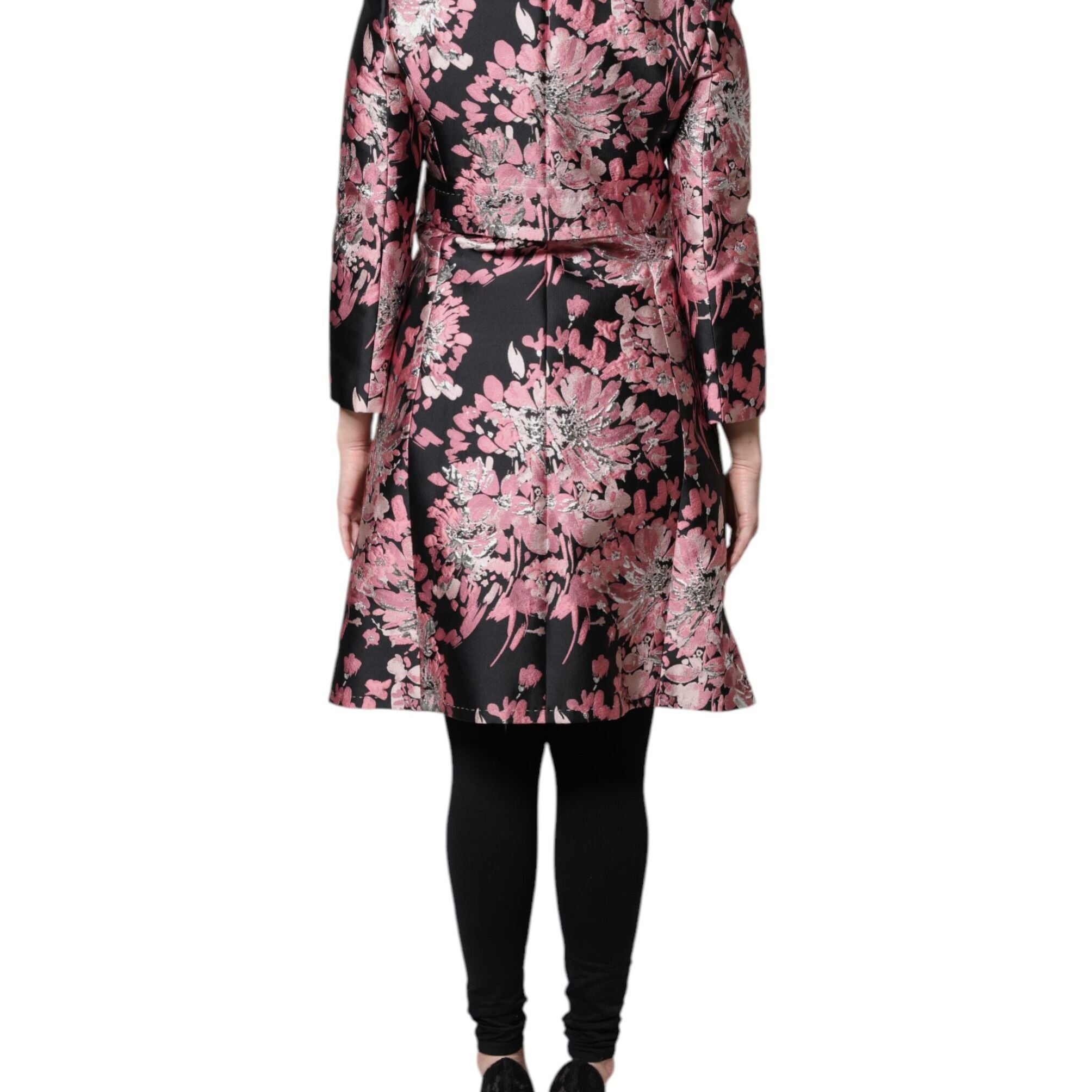 Dolce & Gabbana Pink Black Floral Brocade Trenchcoat Jacket