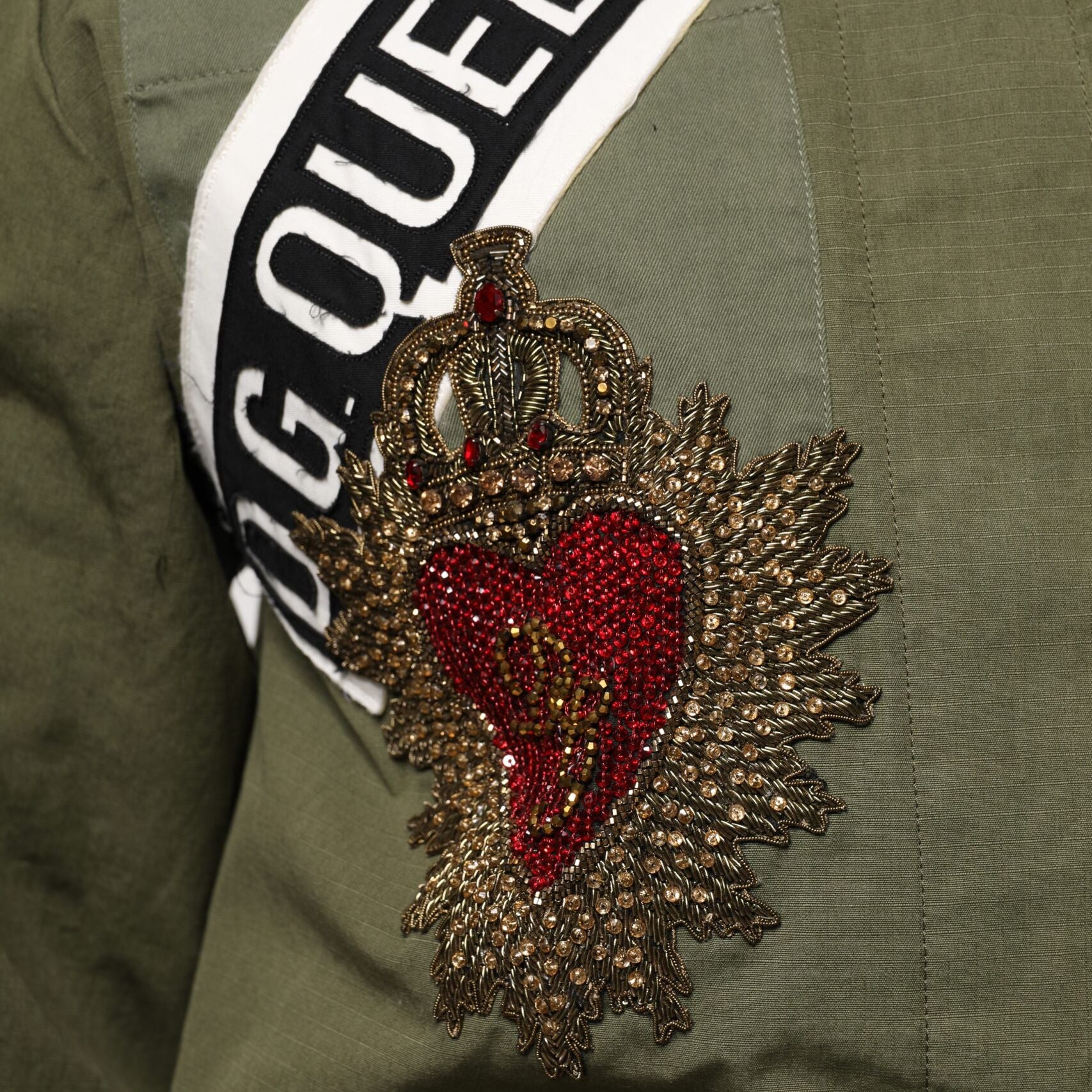 Dolce & Gabbana Military Green Queen Embellished Coat Jacket