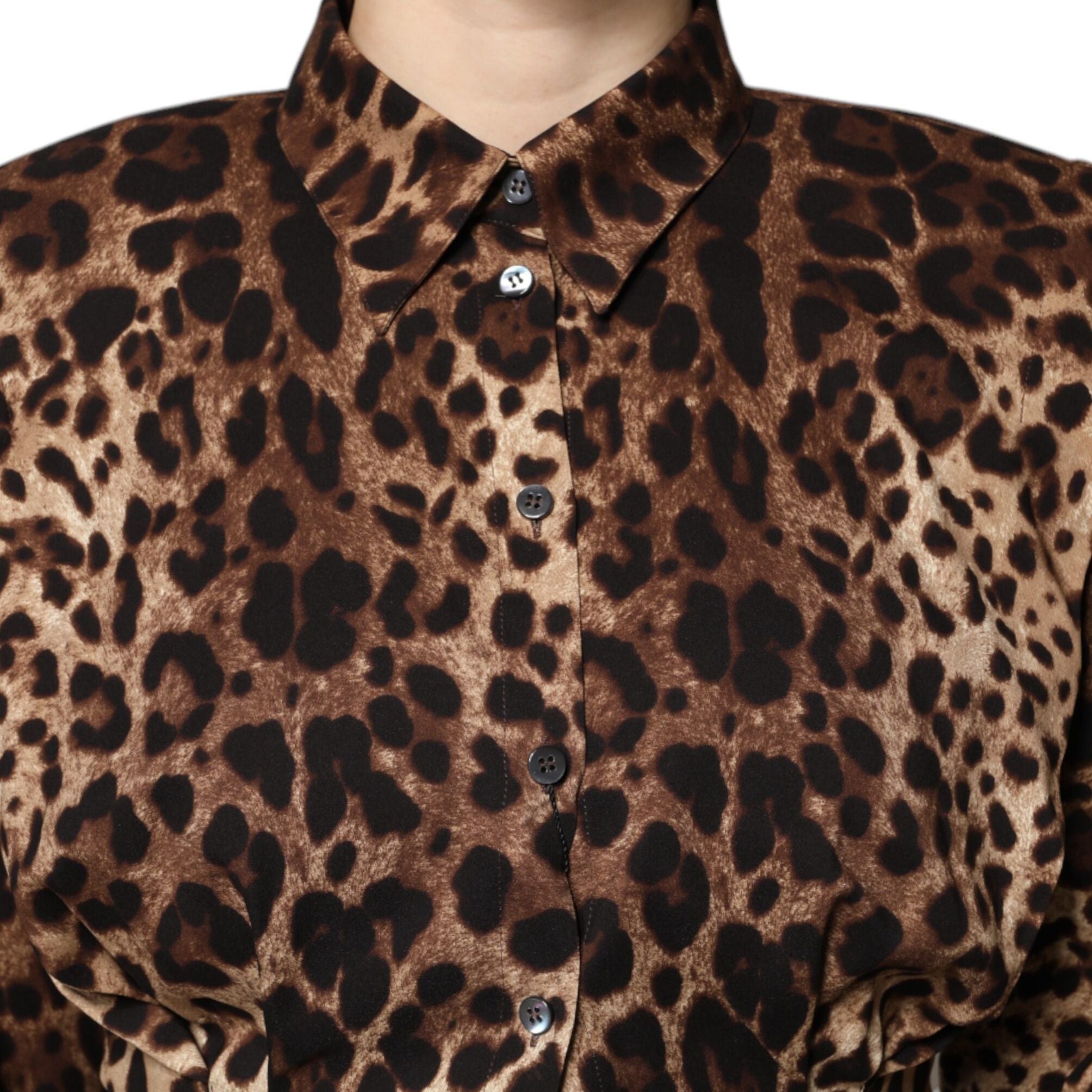 Dolce & Gabbana Brown Leopard Silk Button Down Coat Jacket