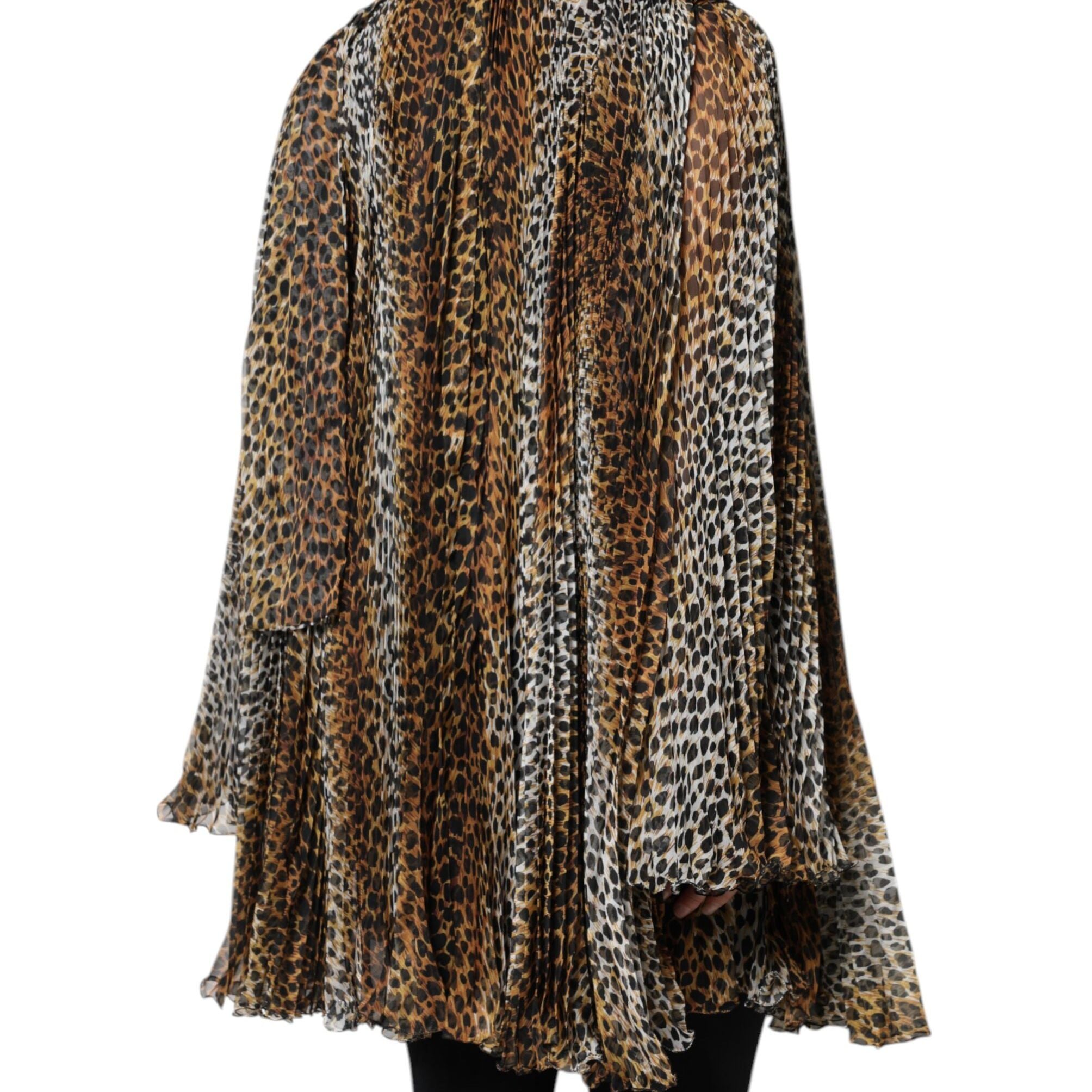 Dolce & Gabbana Brown Leopard Print Scarf Collared Chiffon Dress