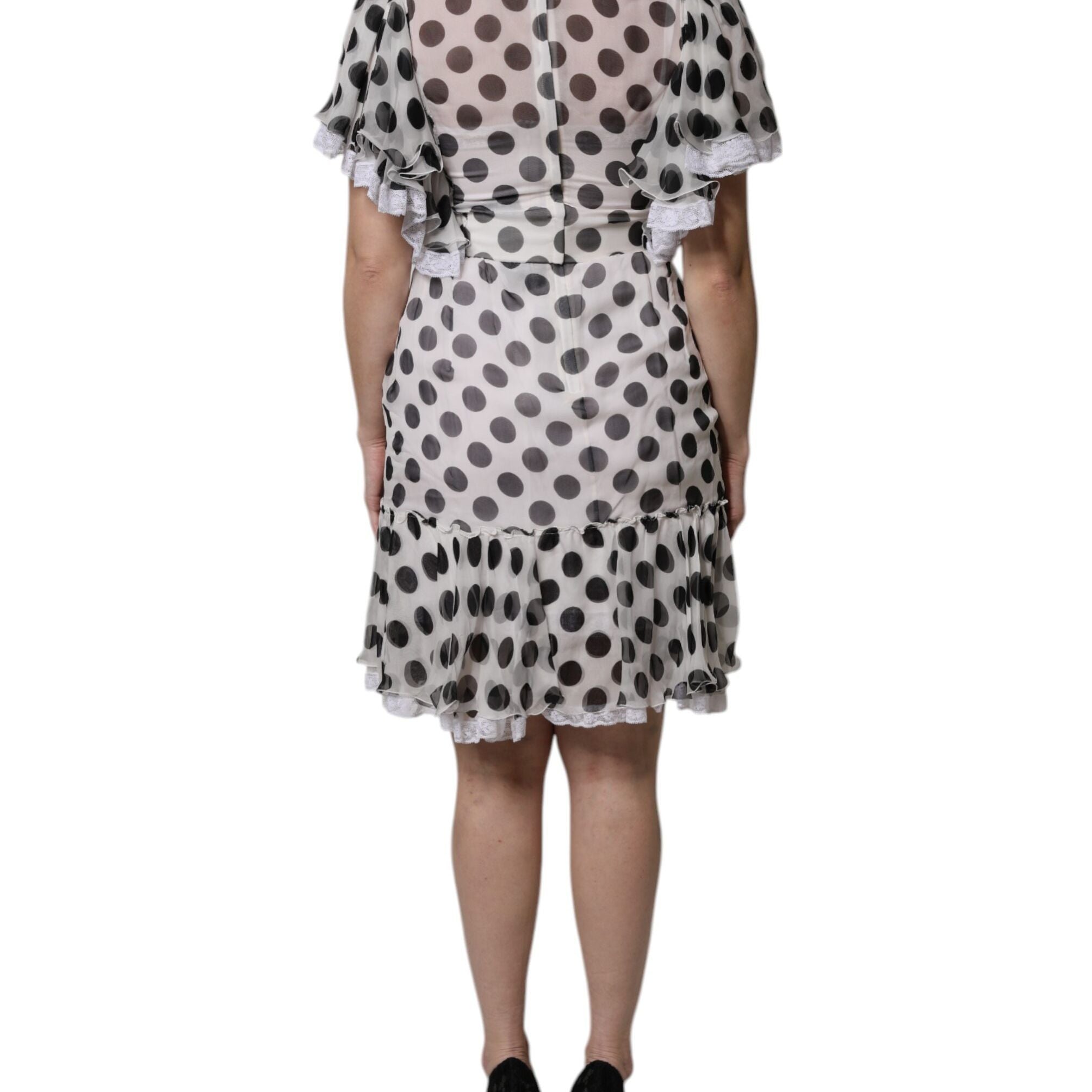 Dolce & Gabbana White Polka Dotted Silk Blend A-line Dress