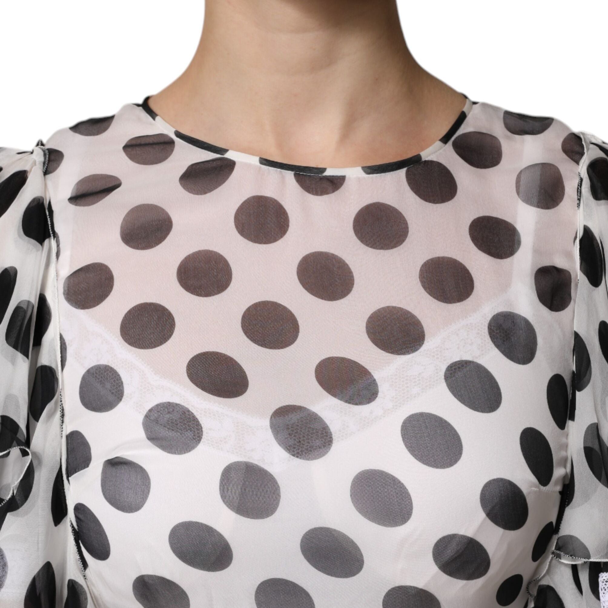 Dolce & Gabbana White Polka Dotted Silk Blend A-line Dress