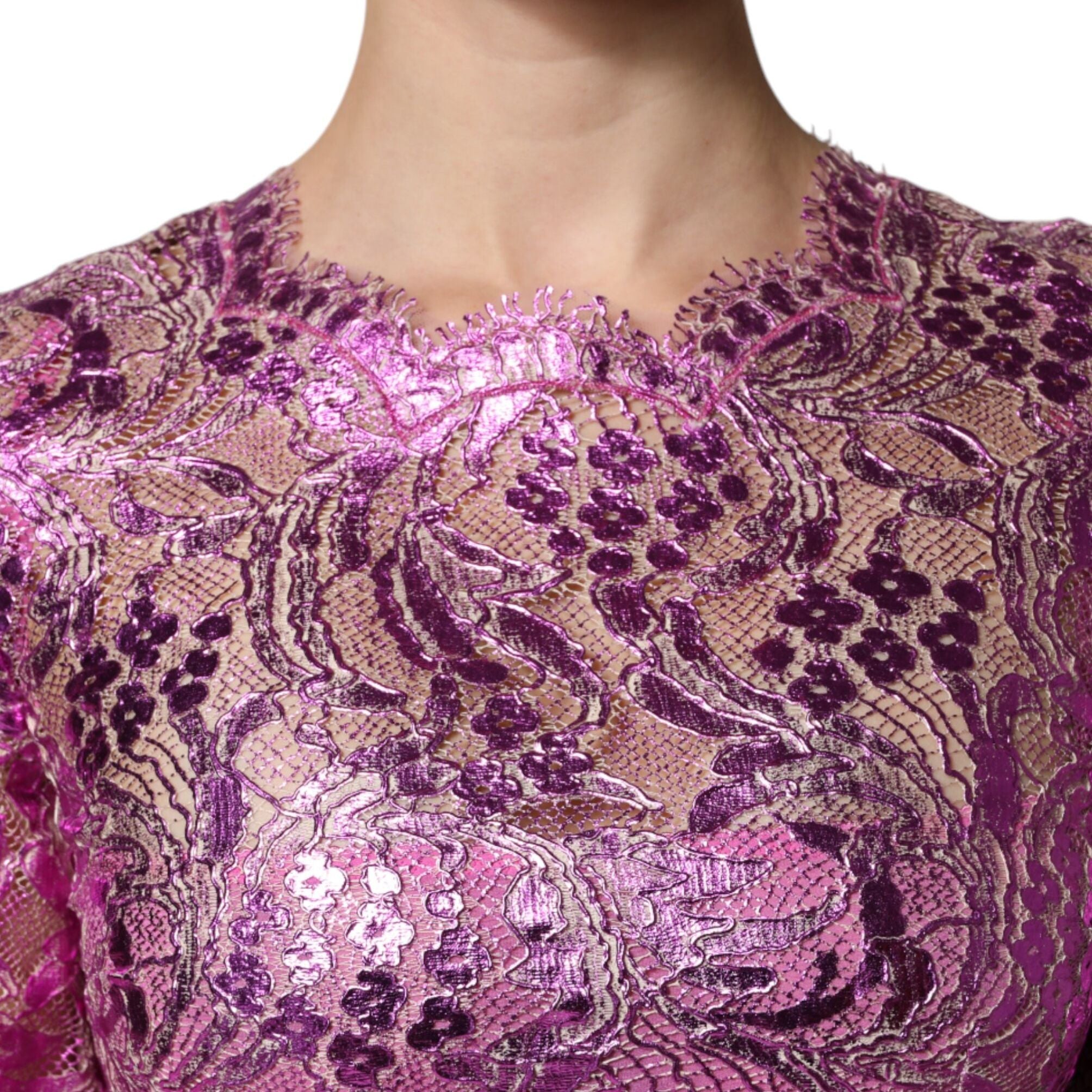 Dolce & Gabbana Metallic Fuchsia Floral Sheath Mini Dress