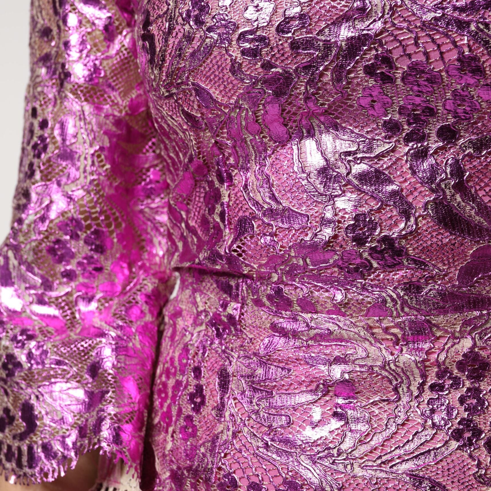 Dolce & Gabbana Metallic Fuchsia Floral Sheath Mini Dress
