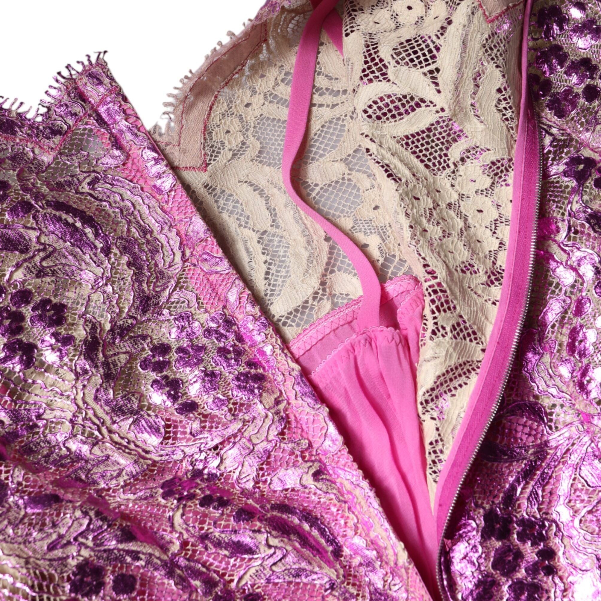 Dolce & Gabbana Metallic Fuchsia Floral Sheath Mini Dress
