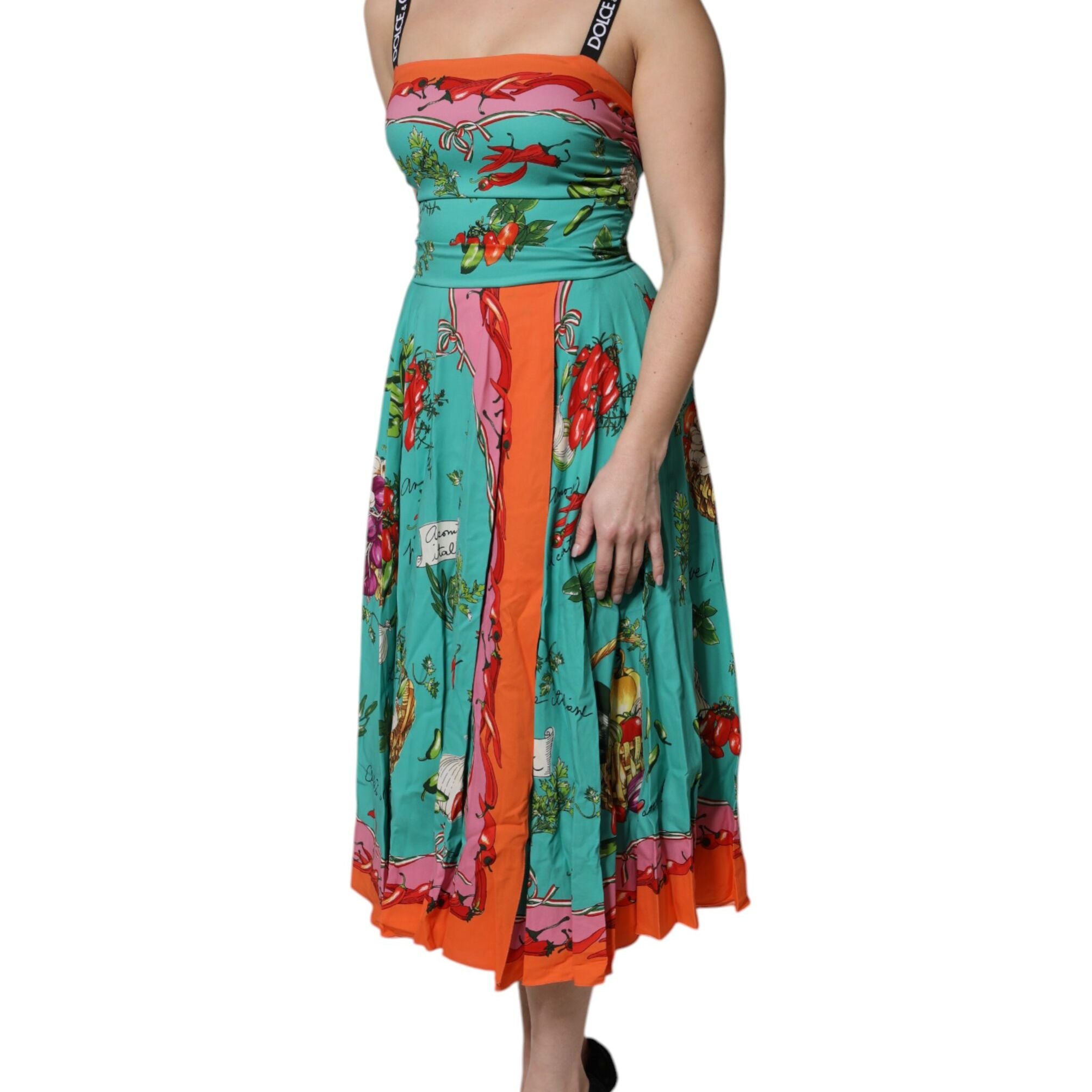 Dolce & Gabbana Multicolor Printed Silk Sleeveless Midi Dress