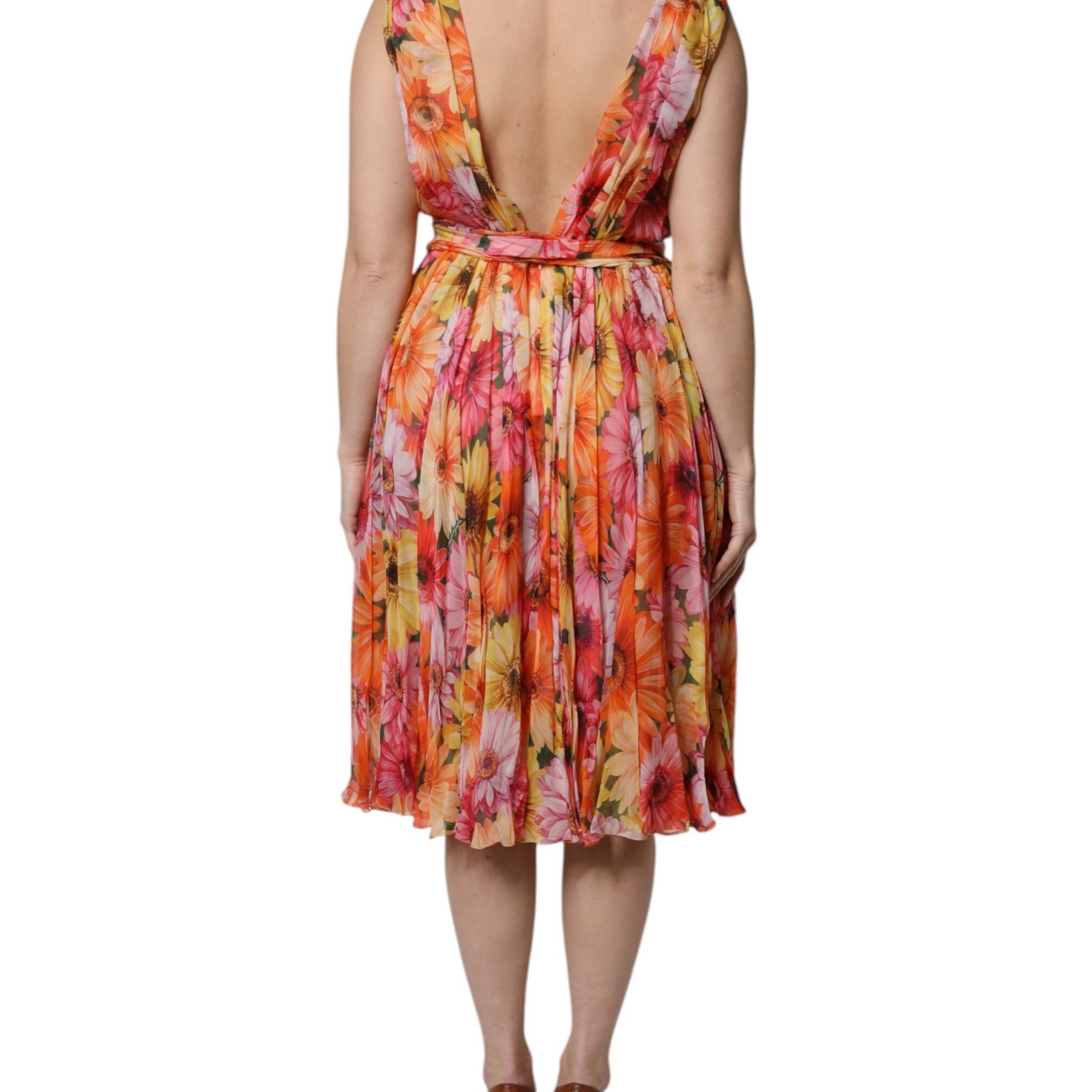 Dolce & Gabbana Multicolor Floral Silk V-neck Chiffon Dress