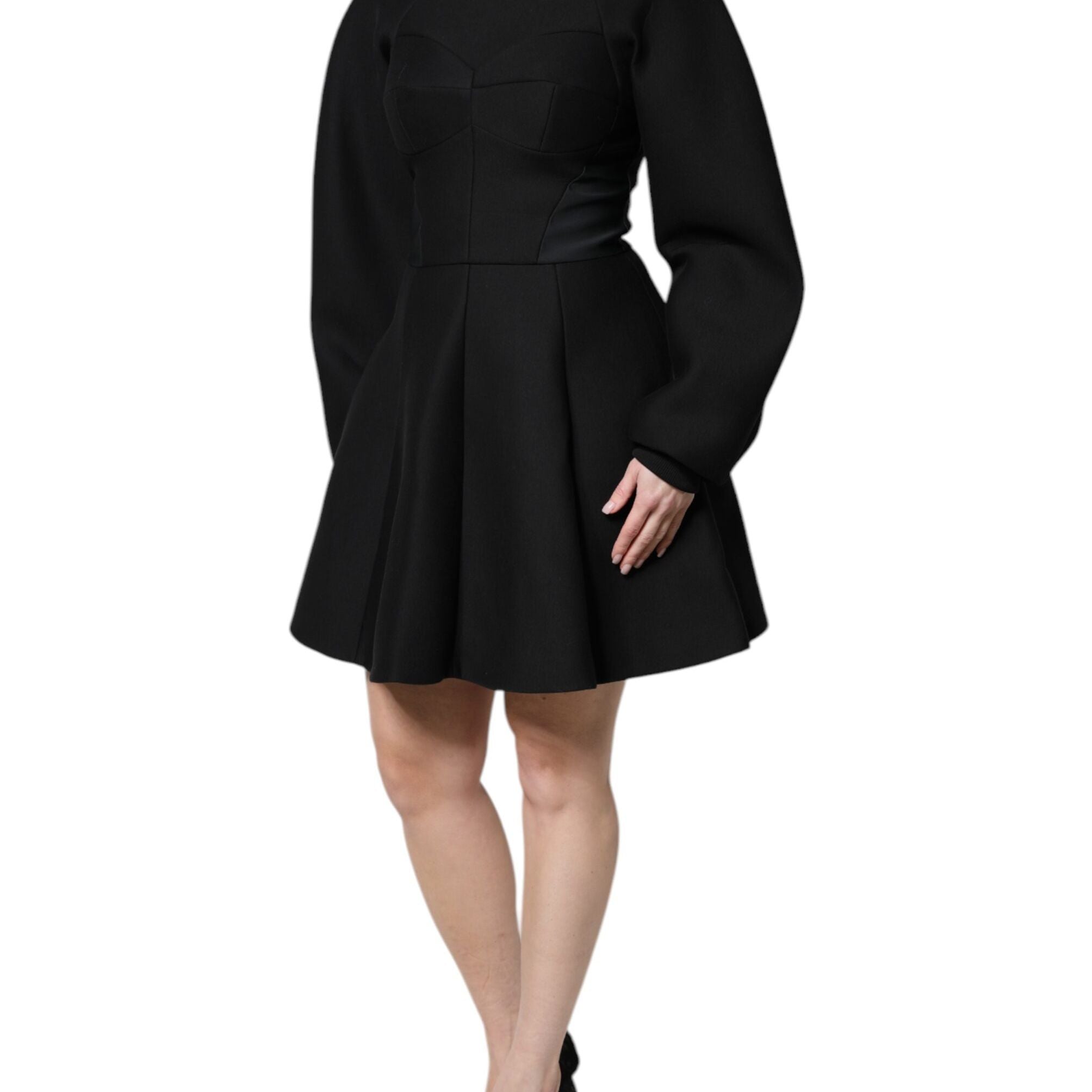 Dolce & Gabbana Black Cotton Long Sleeves A-line Mini Dress