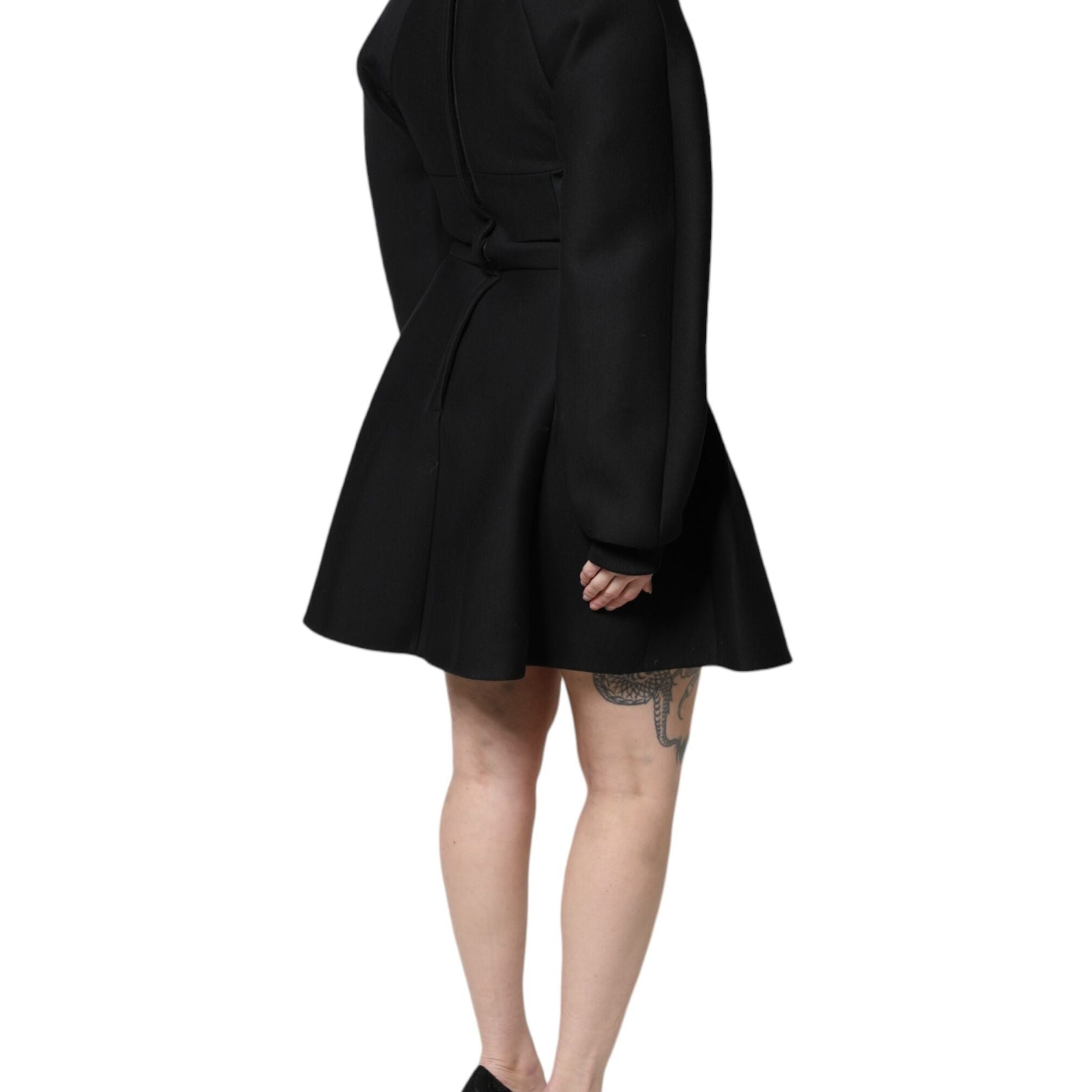 Dolce & Gabbana Black Cotton Long Sleeves A-line Mini Dress