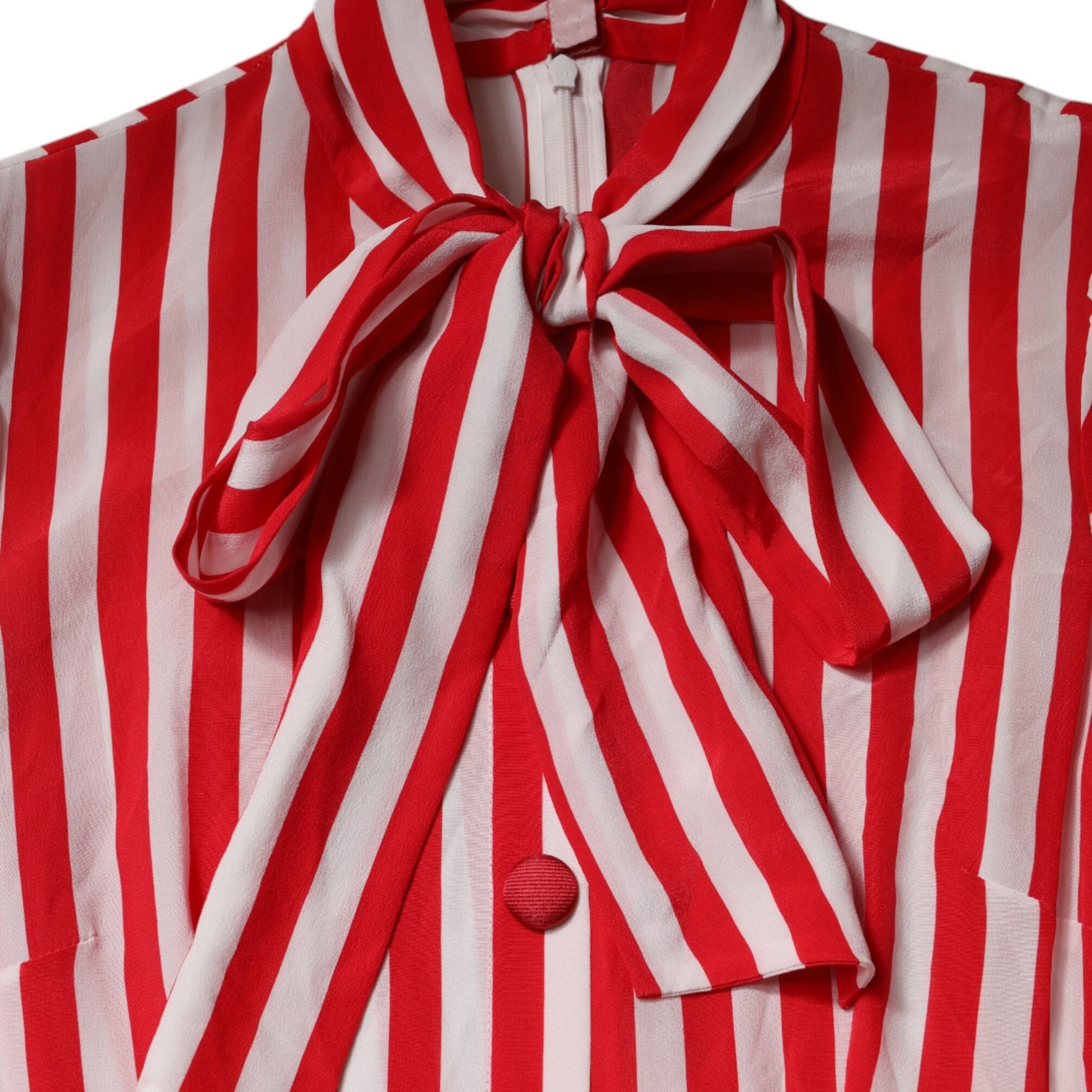 Dolce & Gabbana White Red Stripes Long Sleeves Midi Dress