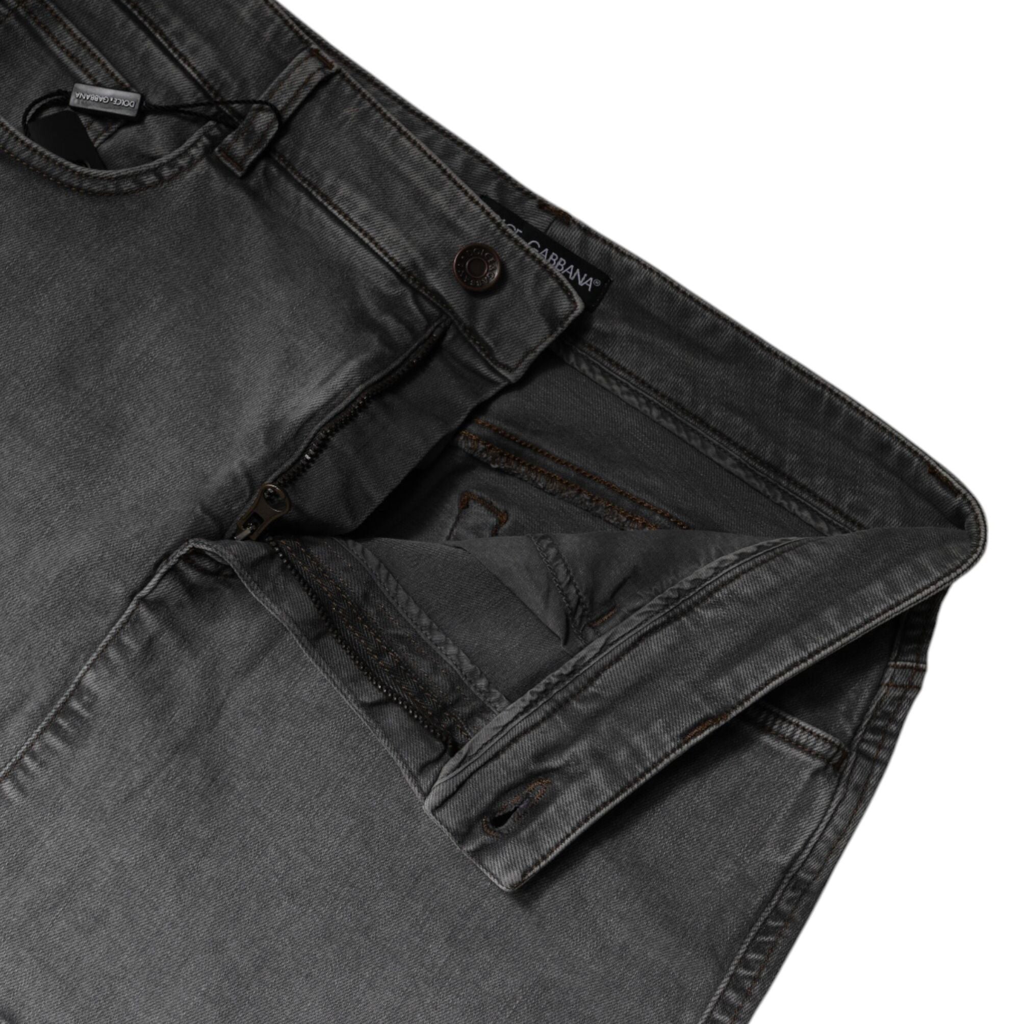 Dolce & Gabbana Gray Cotton Stretch Mid Waist Denim Mini Skirt