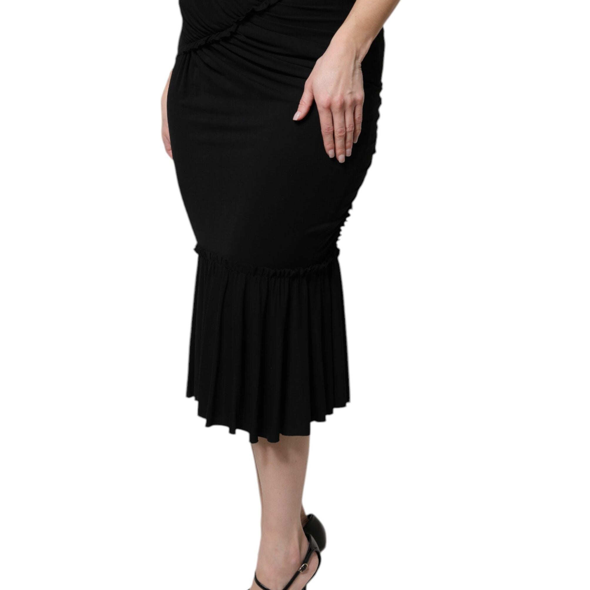 Dolce & Gabbana Black Mermaid Cut High Waist Midi Skirt