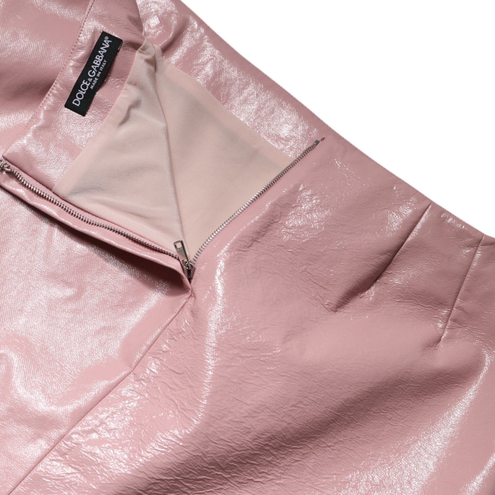 Dolce & Gabbana Glossy Pink Cotton High Waist Mini Skirt