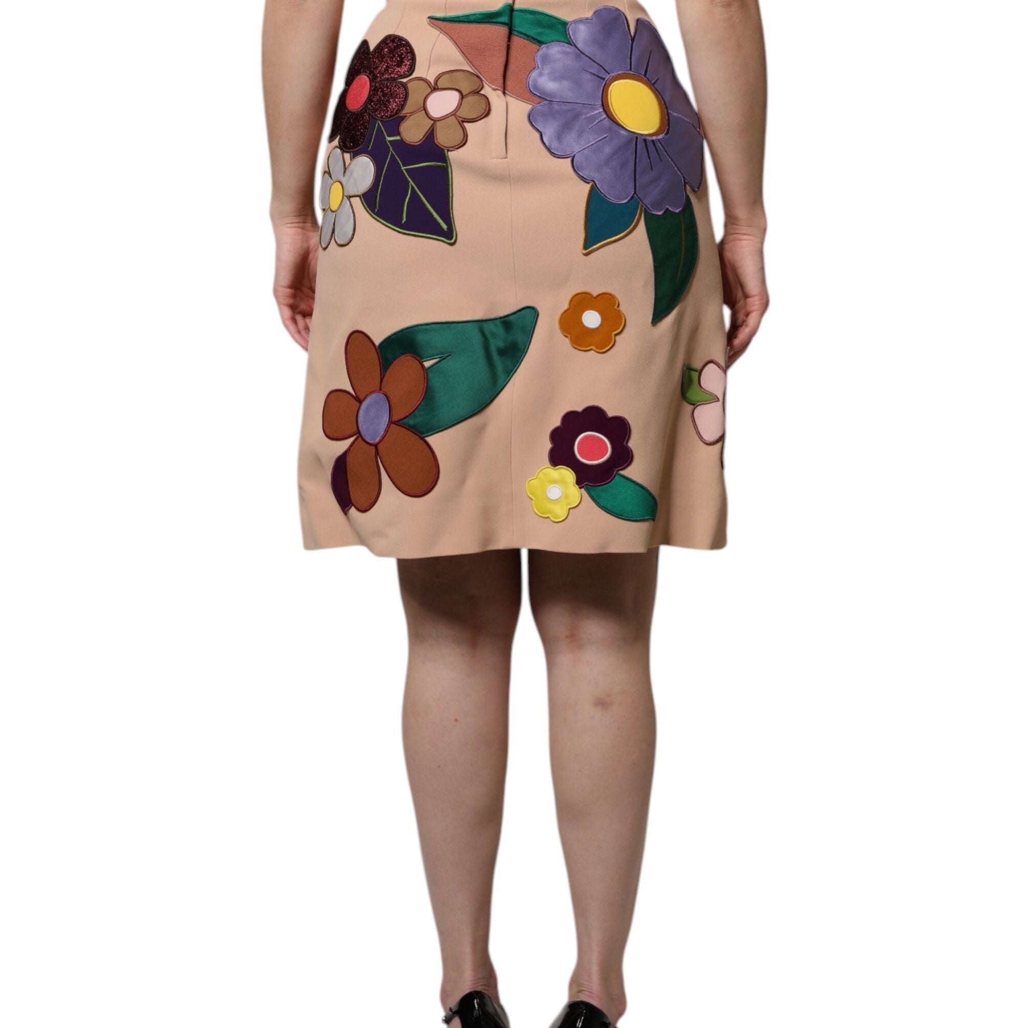 Dolce & Gabbana Beige Floral High Waist Pencil Cut Skirt