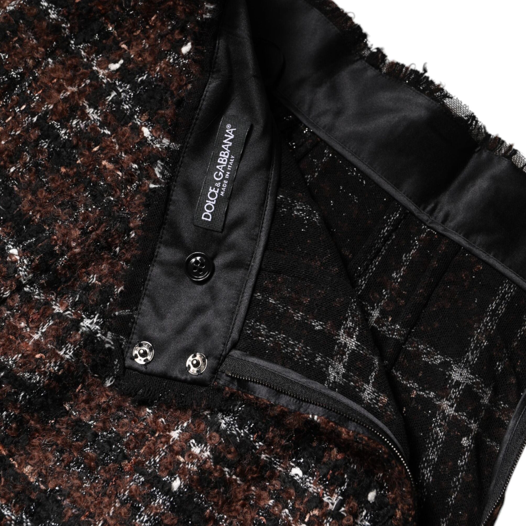 Dolce & Gabbana Multicolor High Waist Tartan Tweed Pencil Cut Skirt