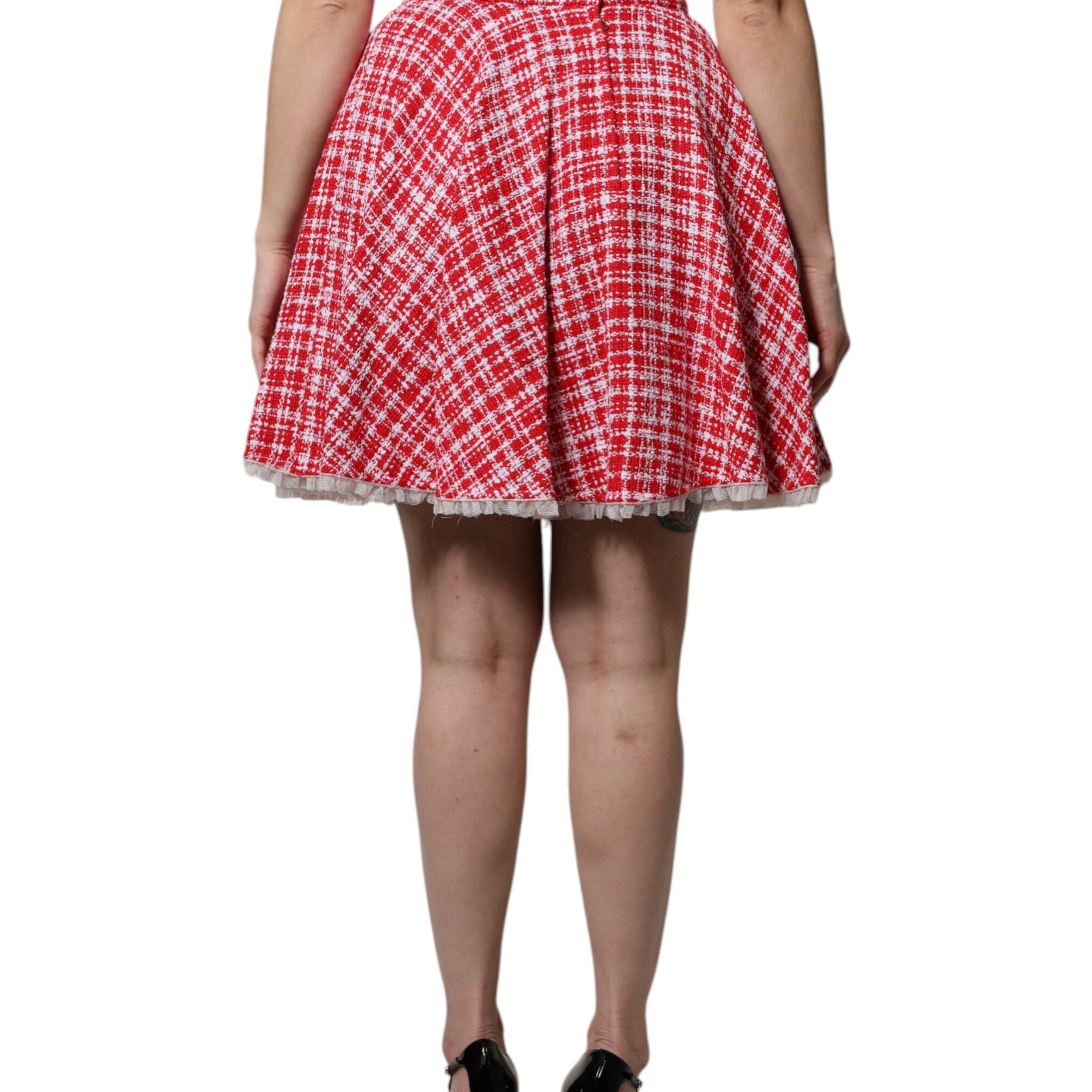 Dolce & Gabbana Red White High Waist A-line Above Knee Skirt
