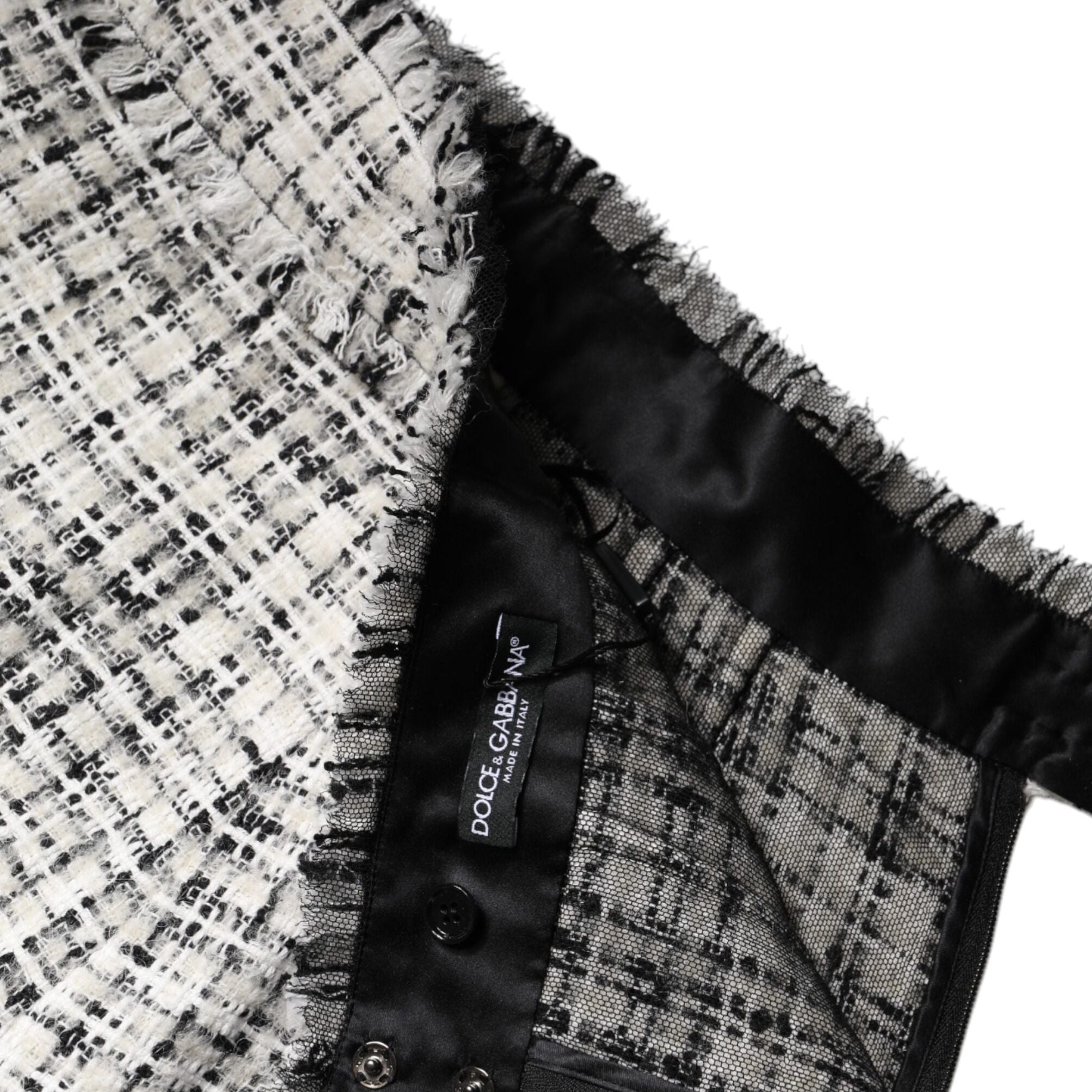 Dolce & Gabbana White Black High Waist Tartan Tweed Mini Skirt