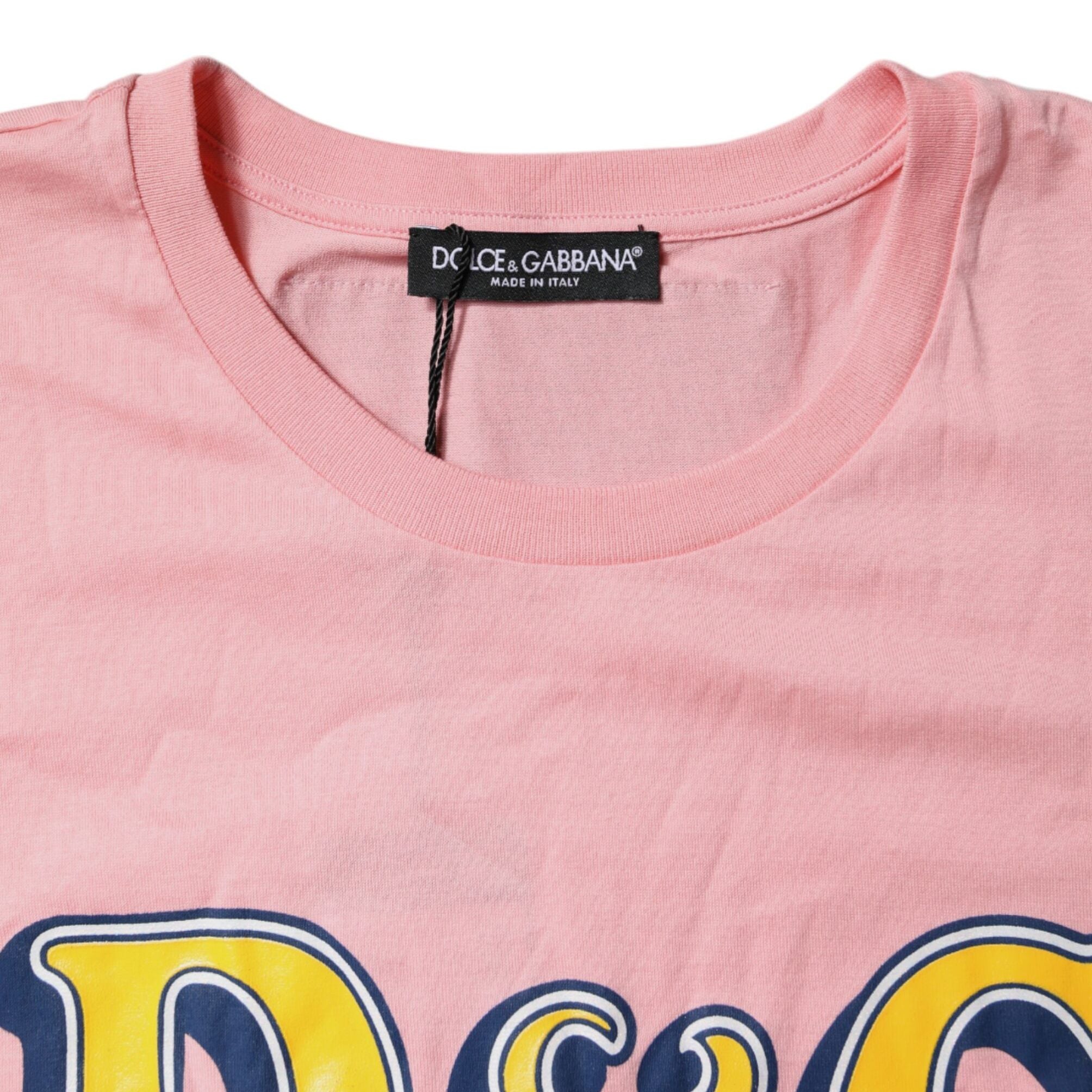 Dolce & Gabbana Pink Logo Print Cotton Crew Neck Tee T-shirt