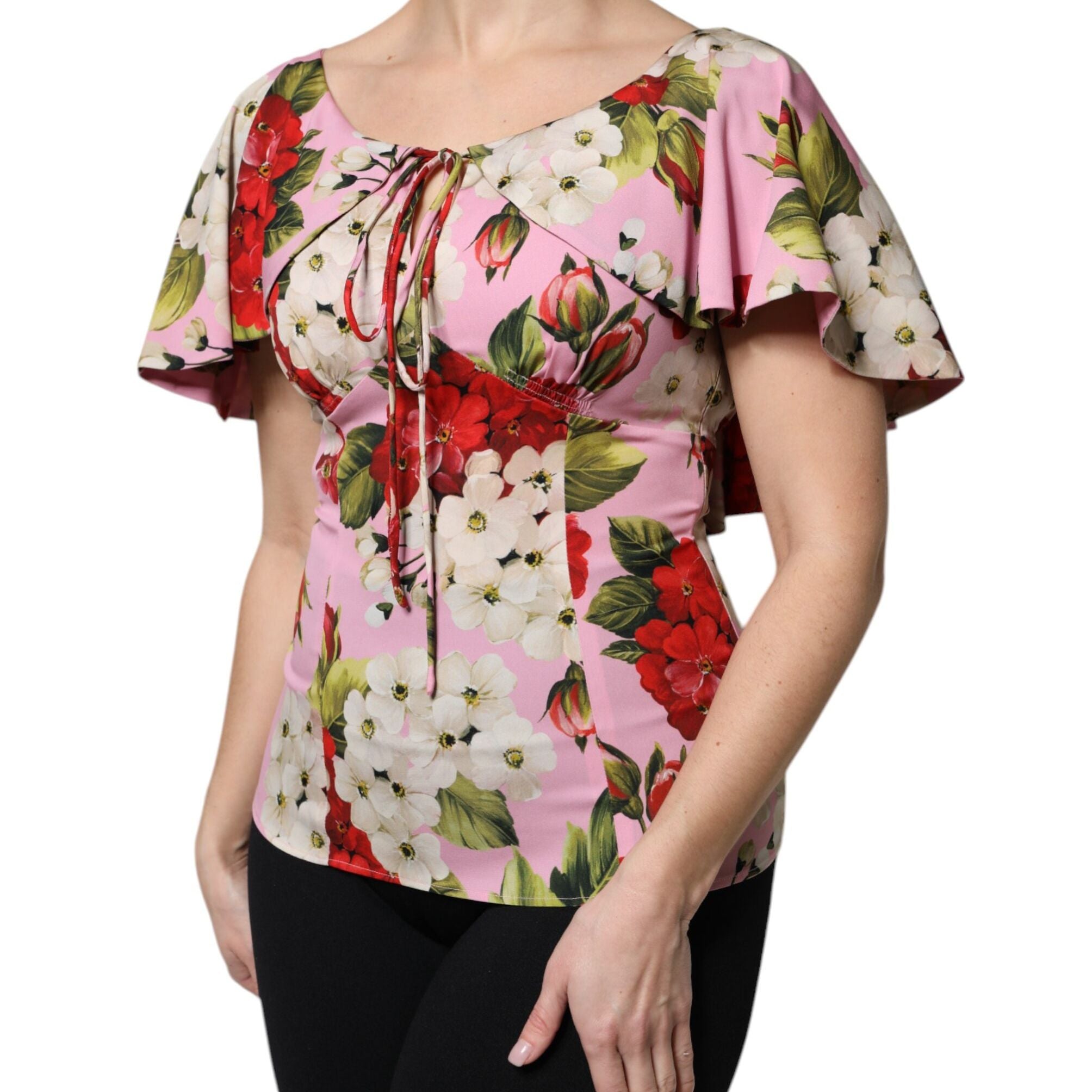 Dolce & Gabbana Pink Floral Silk Short Sleeves Blouse Top
