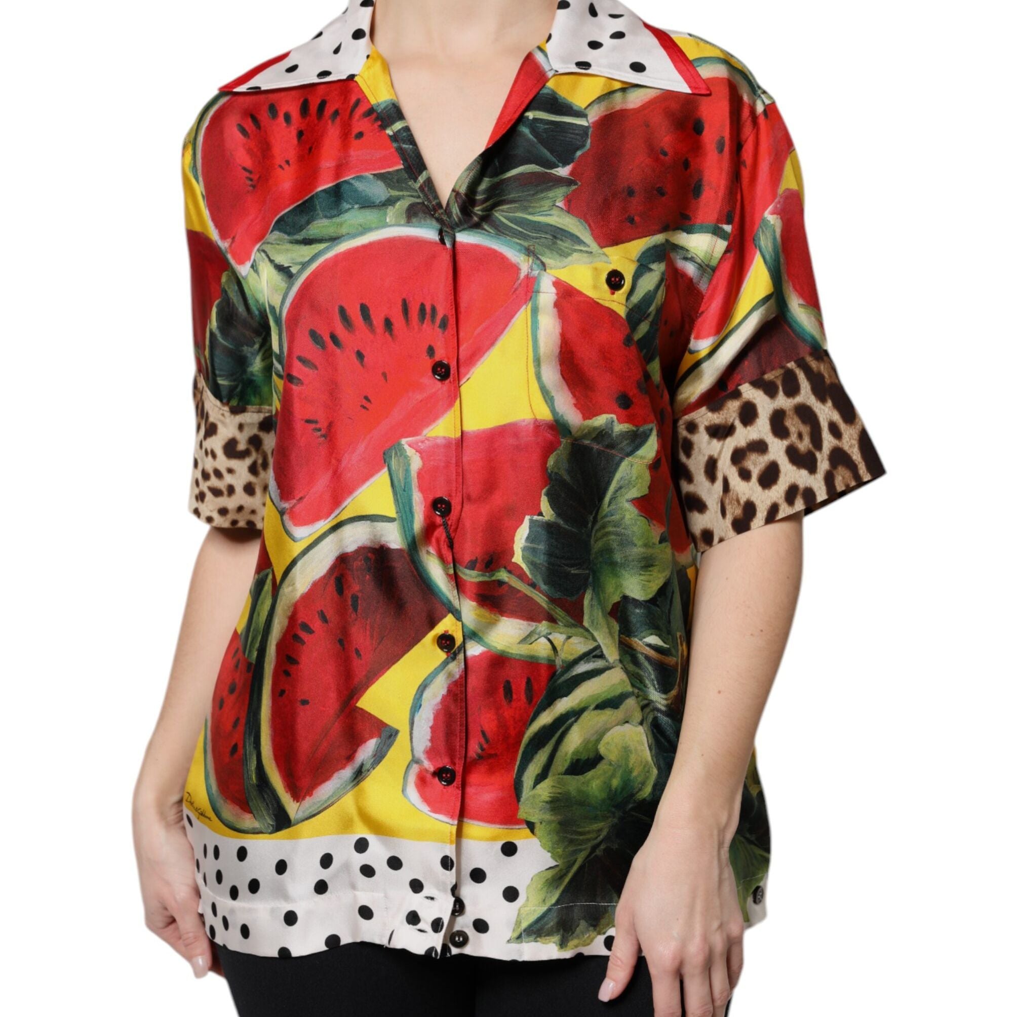 Dolce & Gabbana Multicolor Watermelon Collared Shirt Top