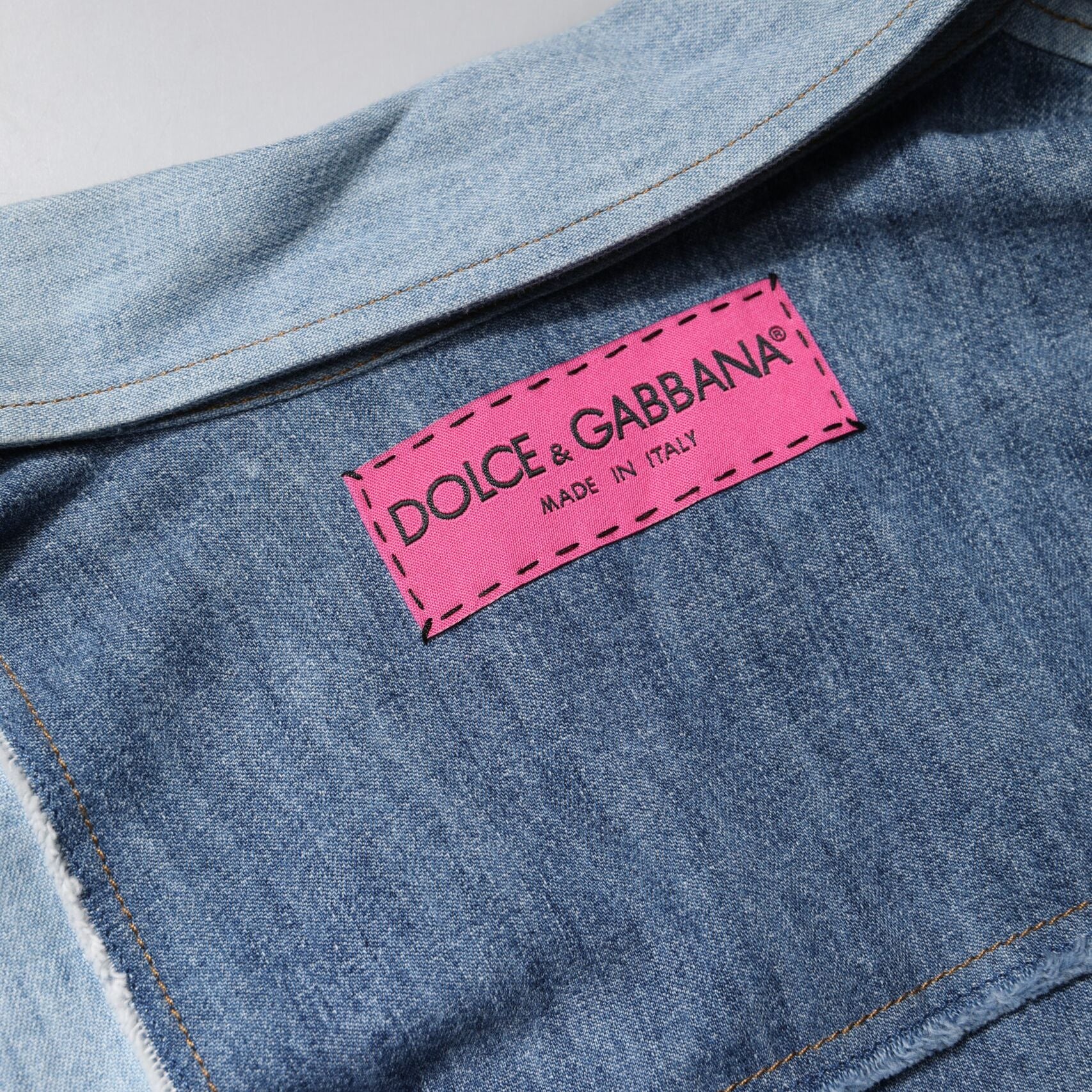 Dolce & Gabbana Blue Cotton Button Up Collared Long Sleeve Top