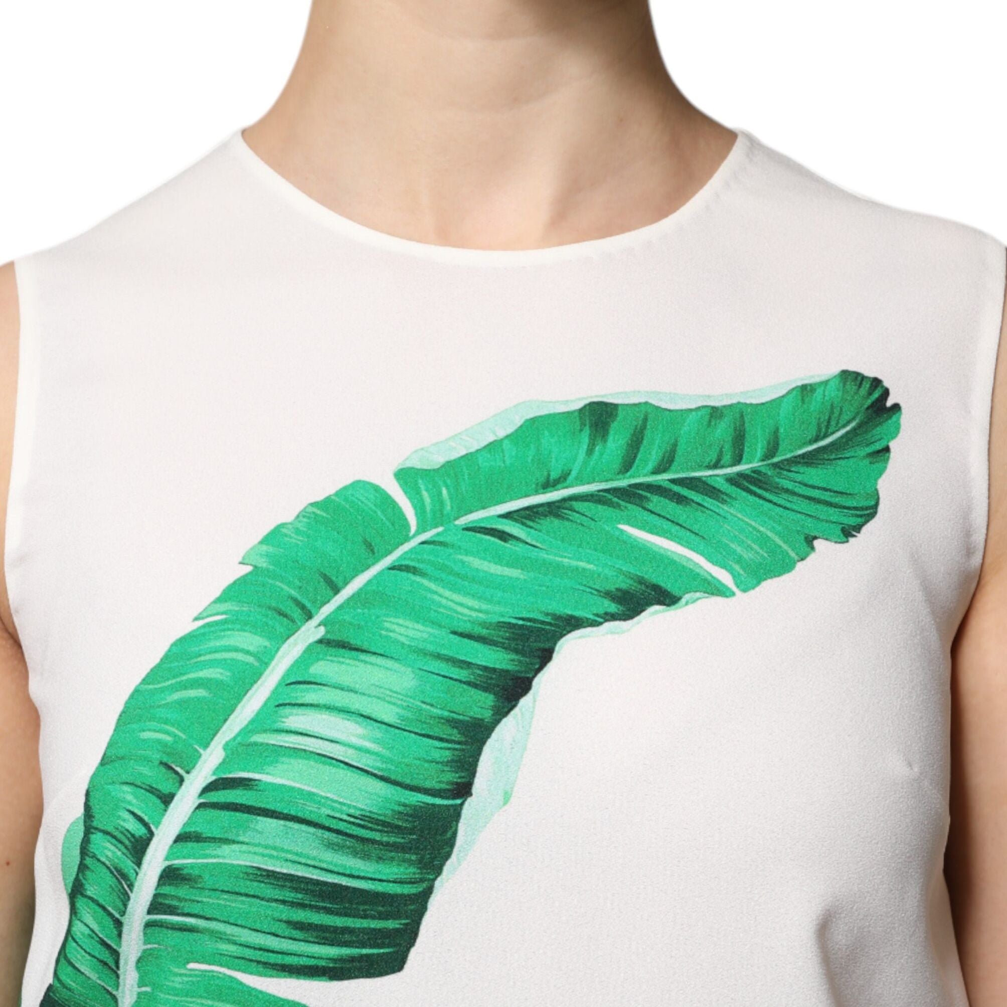 Dolce & Gabbana White Banana Leaf Print Round Neck Tank Top