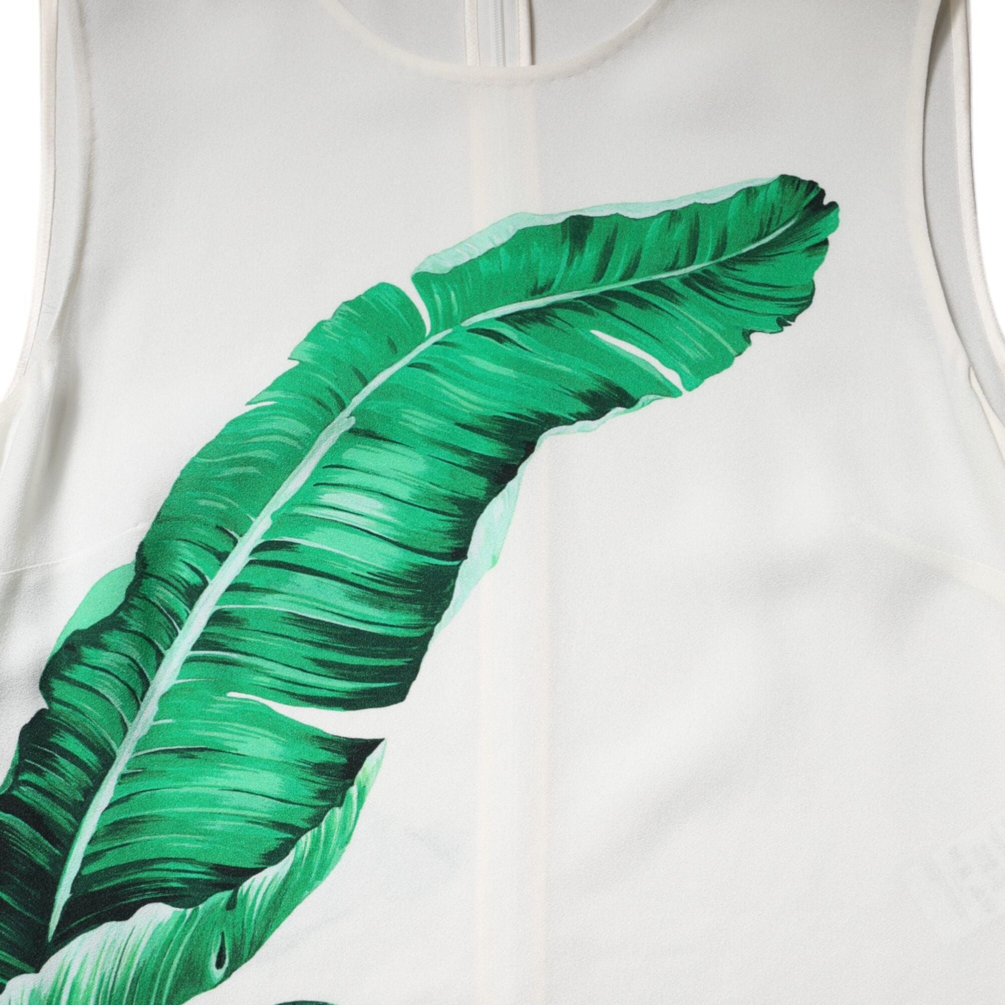 Dolce & Gabbana White Banana Leaf Print Round Neck Tank Top