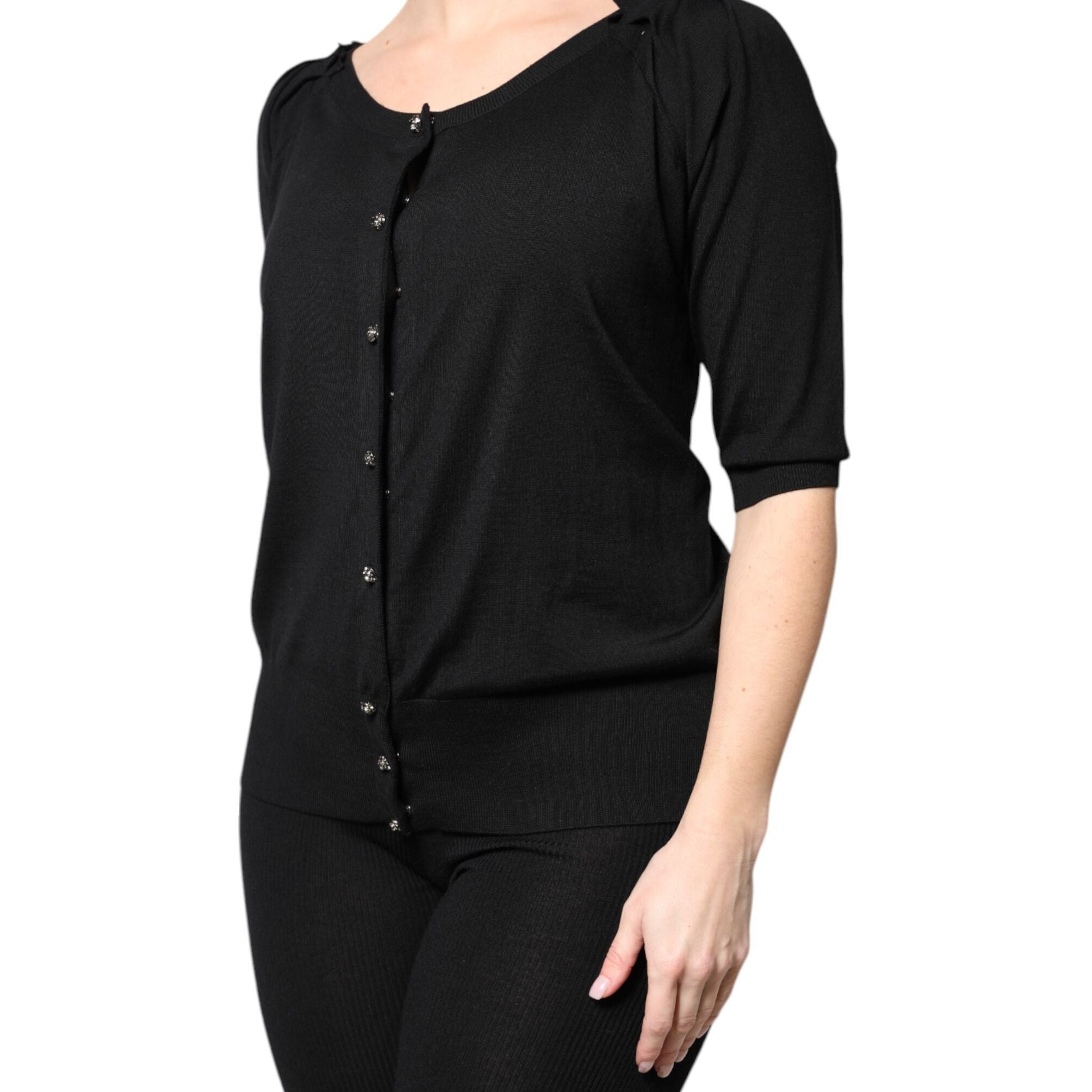 Dolce & Gabbana Black Button Down Short Sleeve Blouse Top