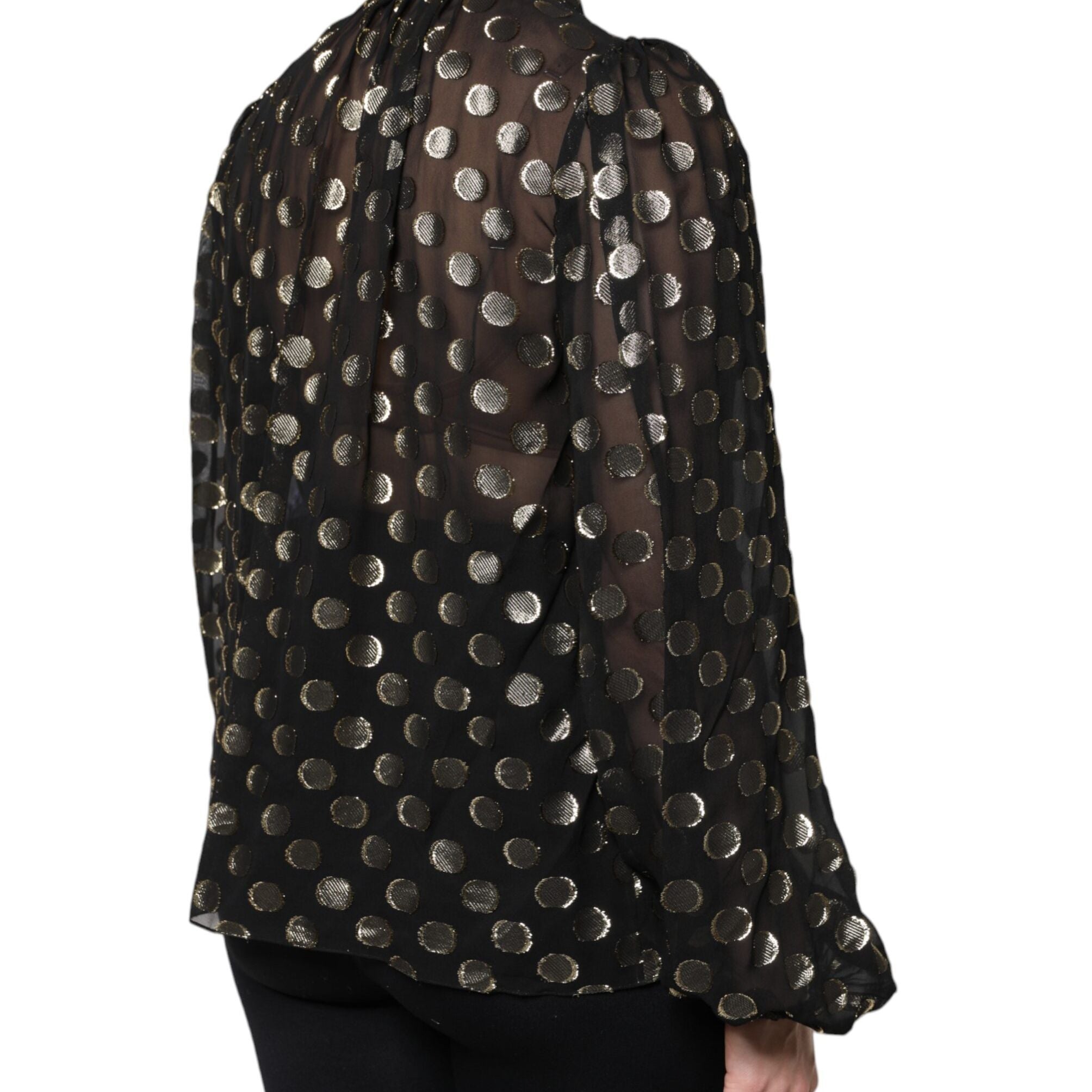 Dolce & Gabbana Black Sheer Tied Neck Polka Dots Blouse Top