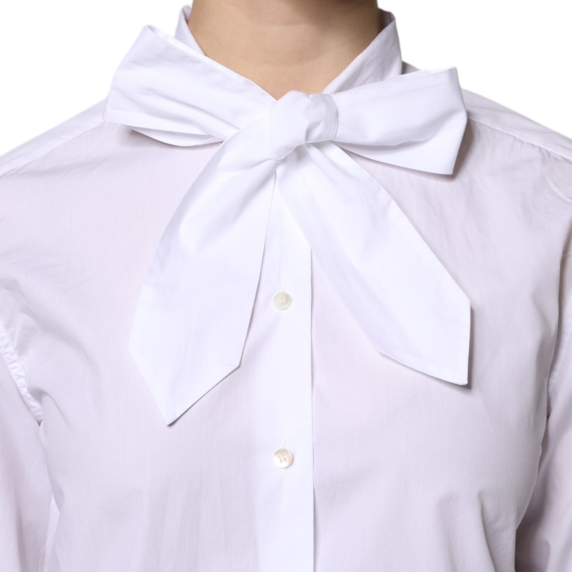 Dolce & Gabbana White Ascot Collar Long Sleeve Blouse Top