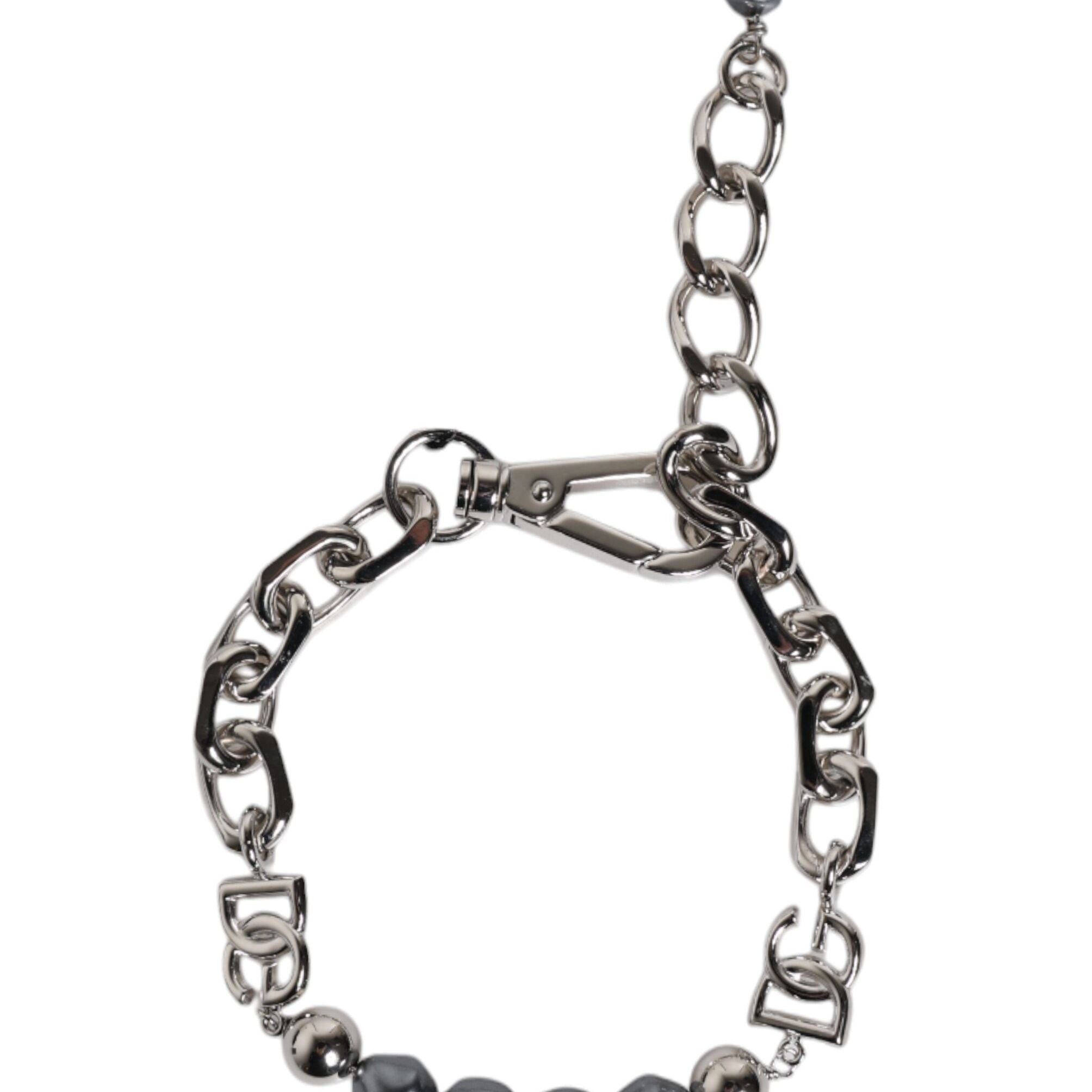 Dolce & Gabbana Silver Tone Chain Lobster Clasp Logo Gray Pearls Bracelet