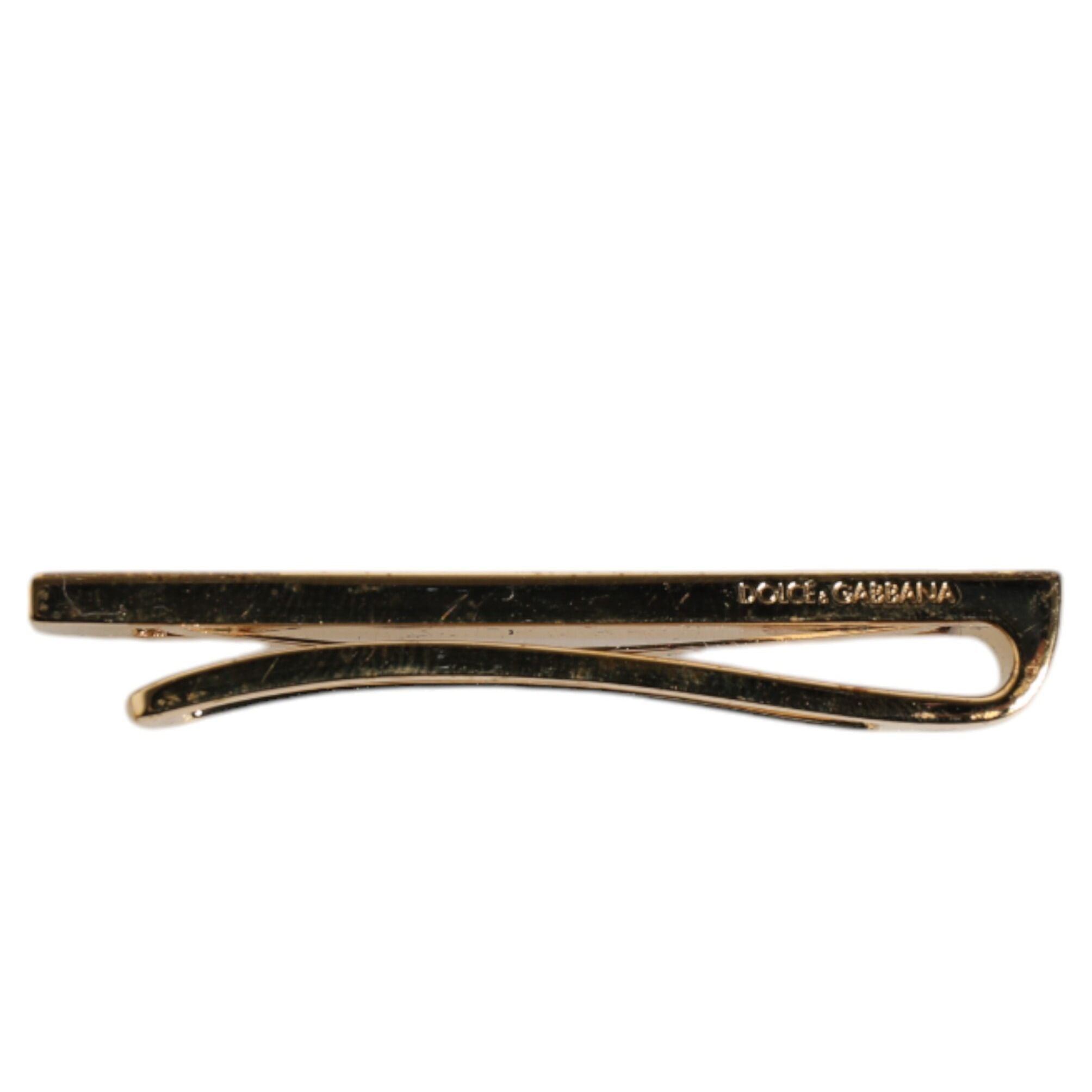 Dolce & Gabbana Gold Tone Brass Crystal Branded Accessory Tie Clip Bar