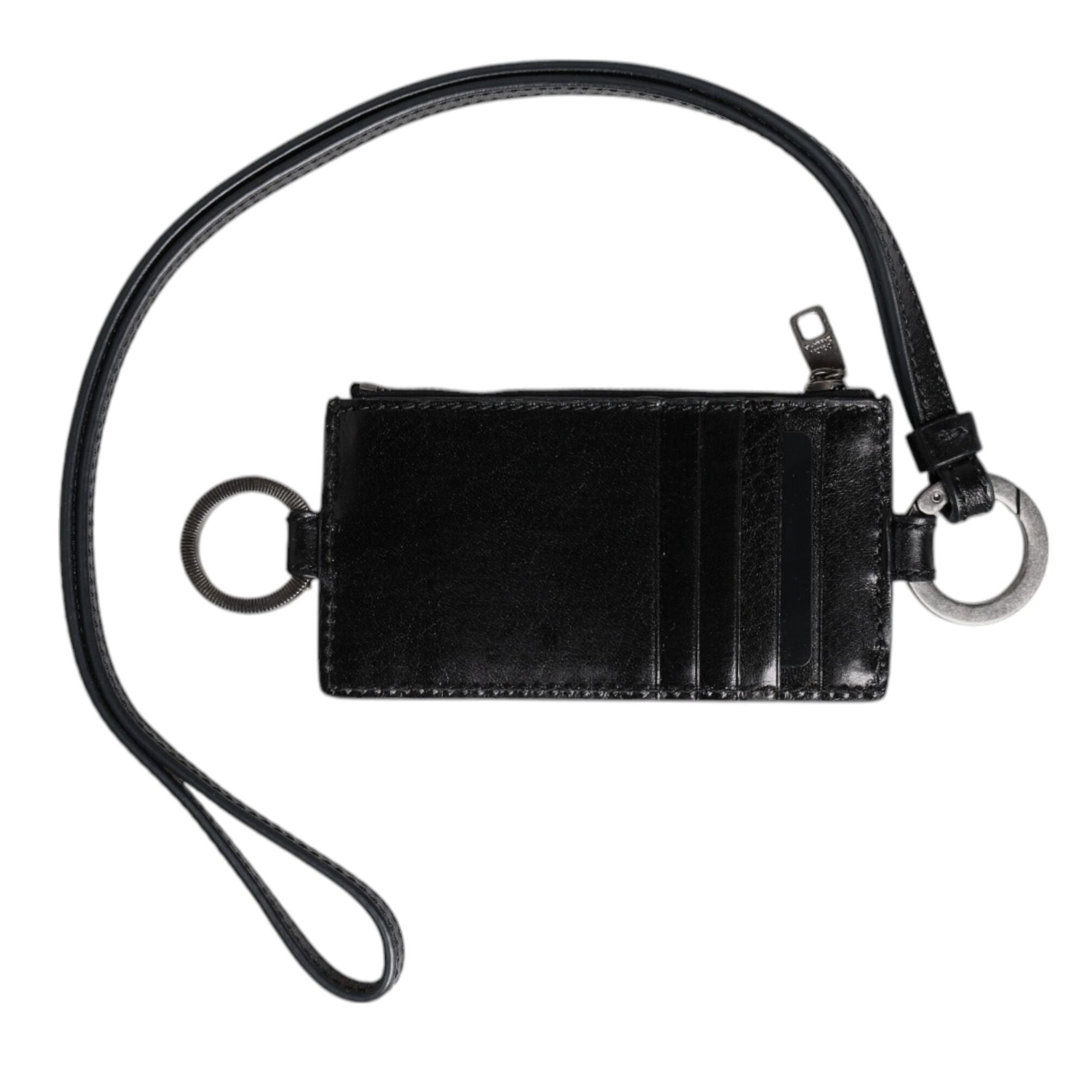 Dolce & Gabbana Black Leather Logo Embossed Lanyard Card Holder Wallet