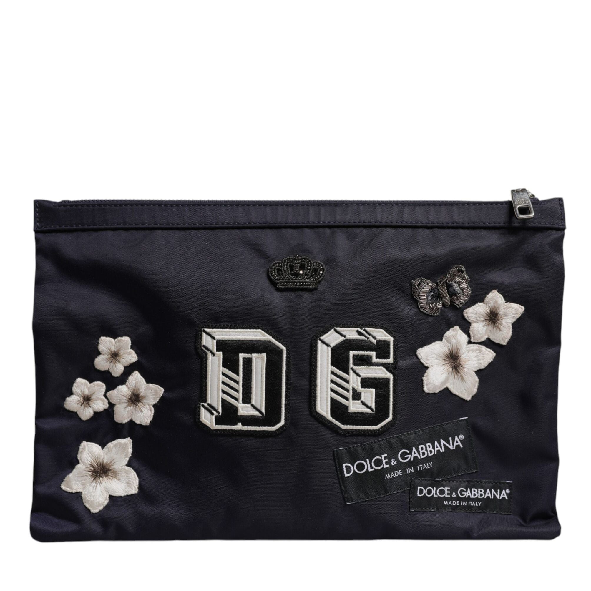 Dolce & Gabbana Blue DG Logo Patch Embellished Pouch Clutch Bag