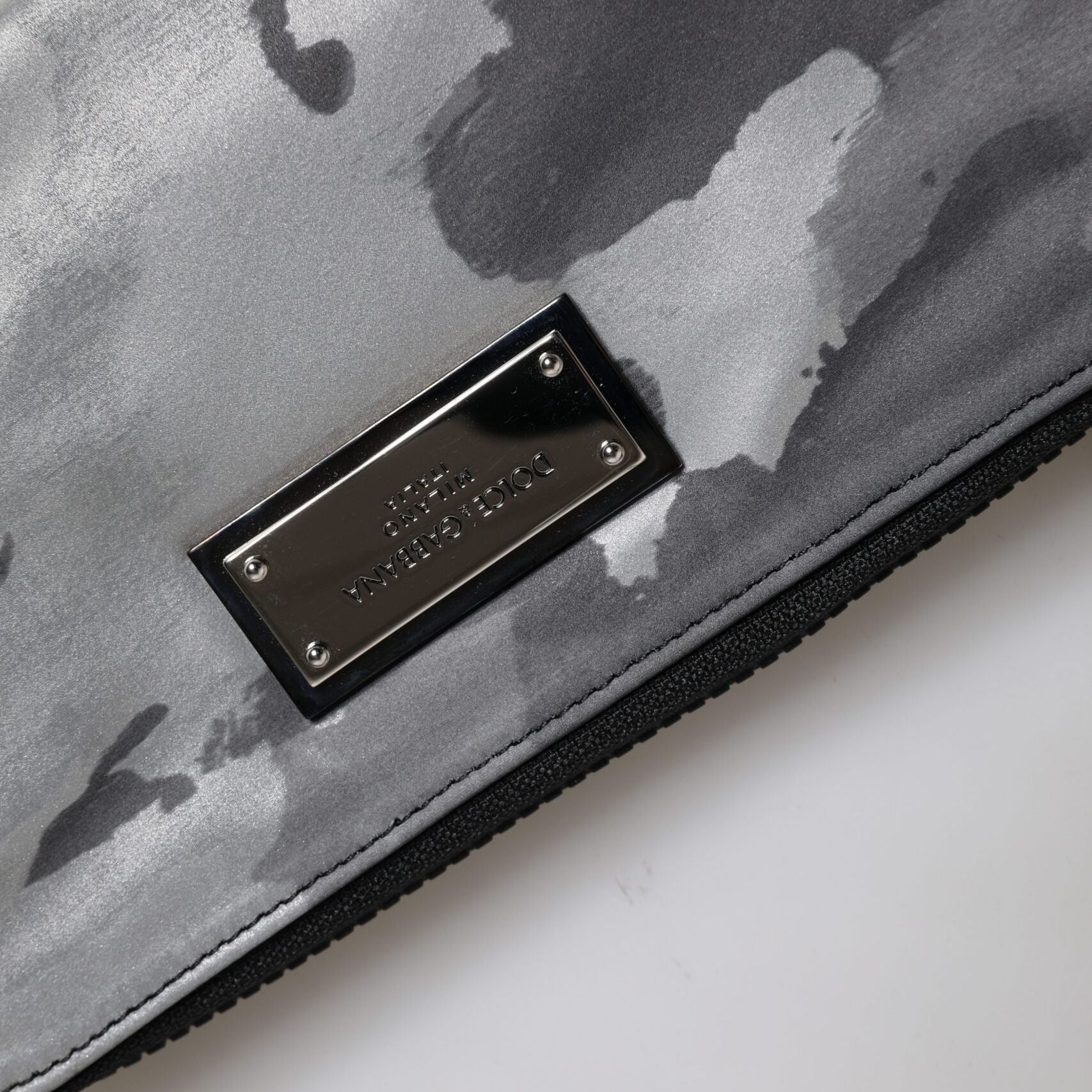 Dolce & Gabbana Black Gray Camouflage Logo Plaque Keyring Pouch Bag
