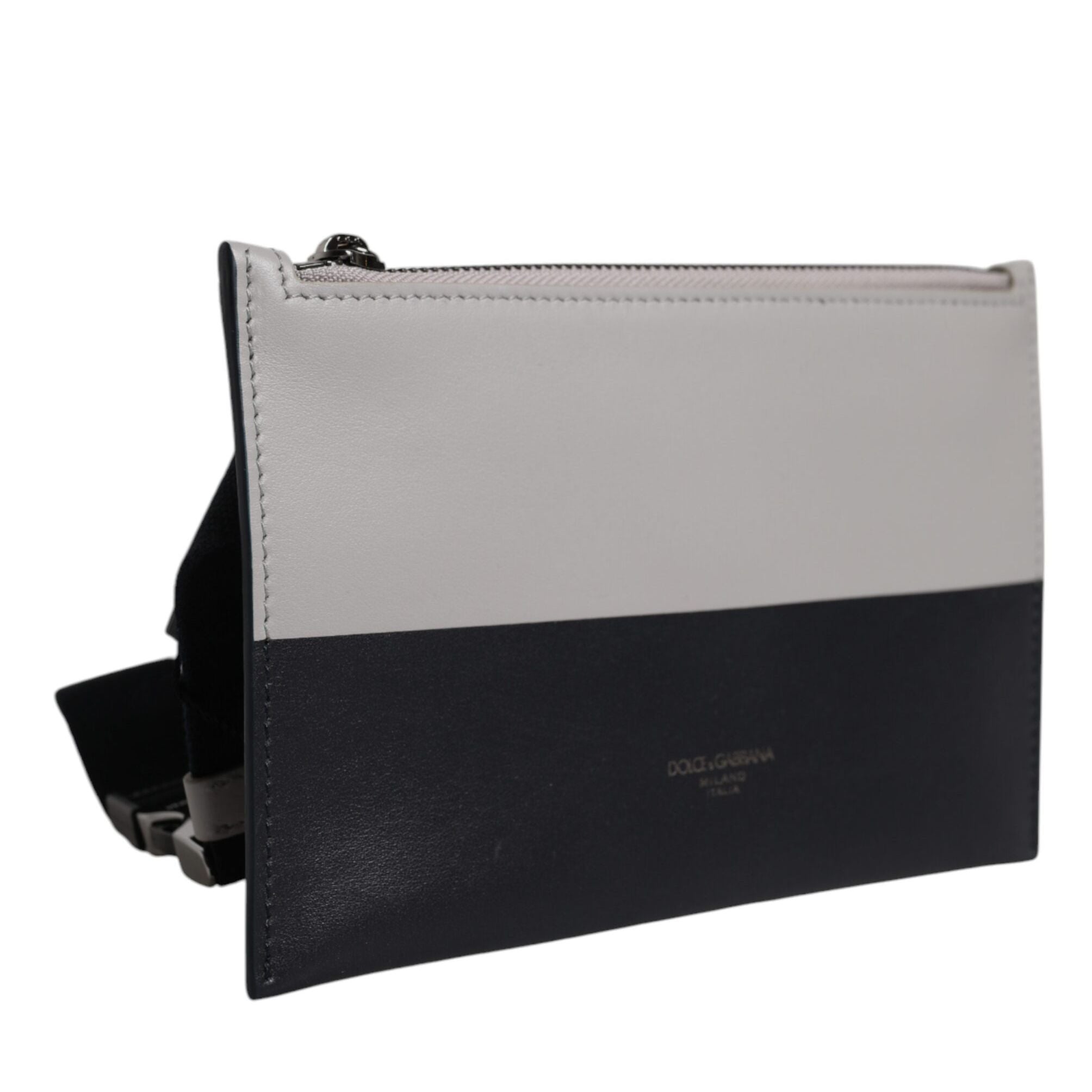 Dolce & Gabbana Black White Leather Logo Embossed Crossbody Bag