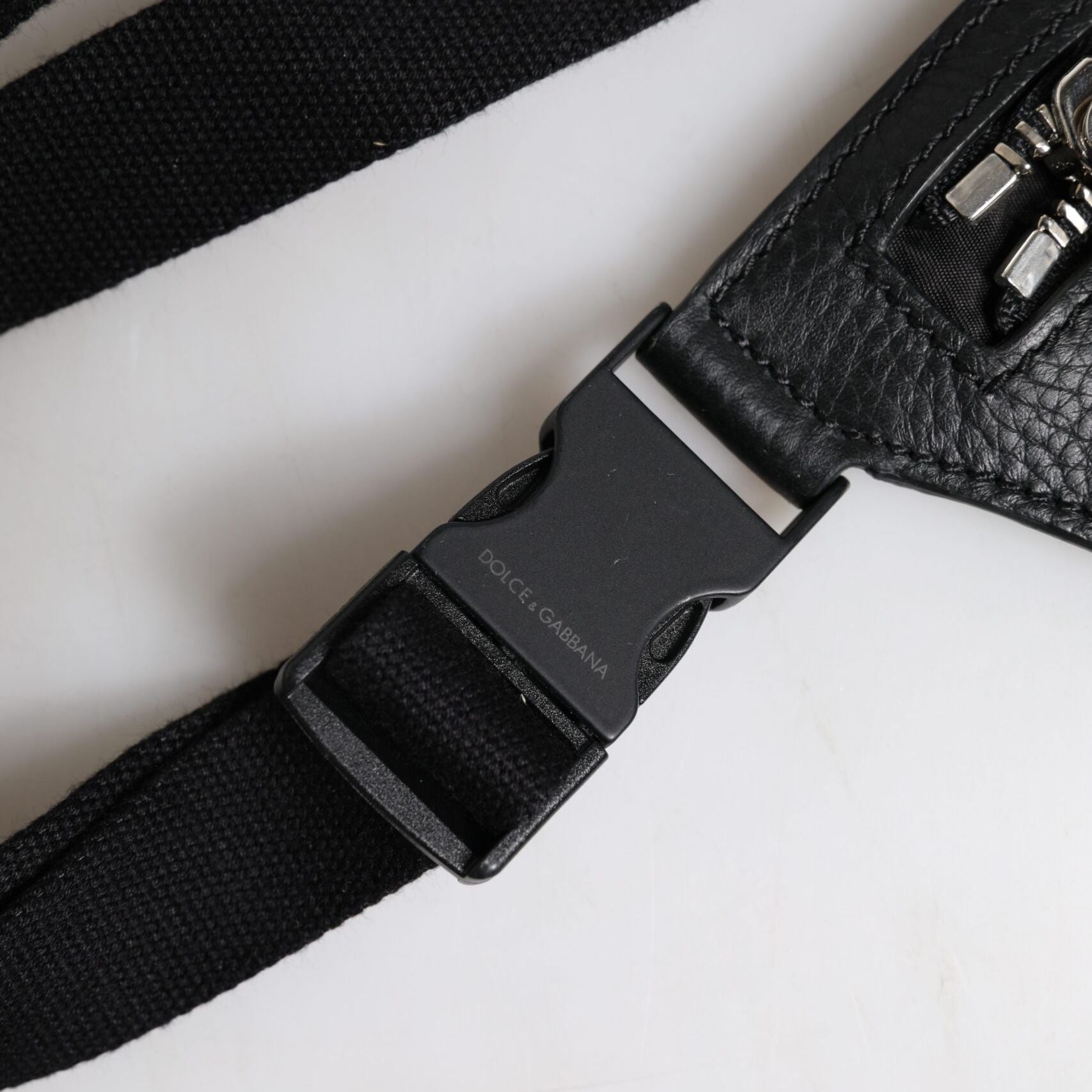 Dolce & Gabbana Black Calfskin Logo Plaque Belt Waist Men Fanny Pack Bag