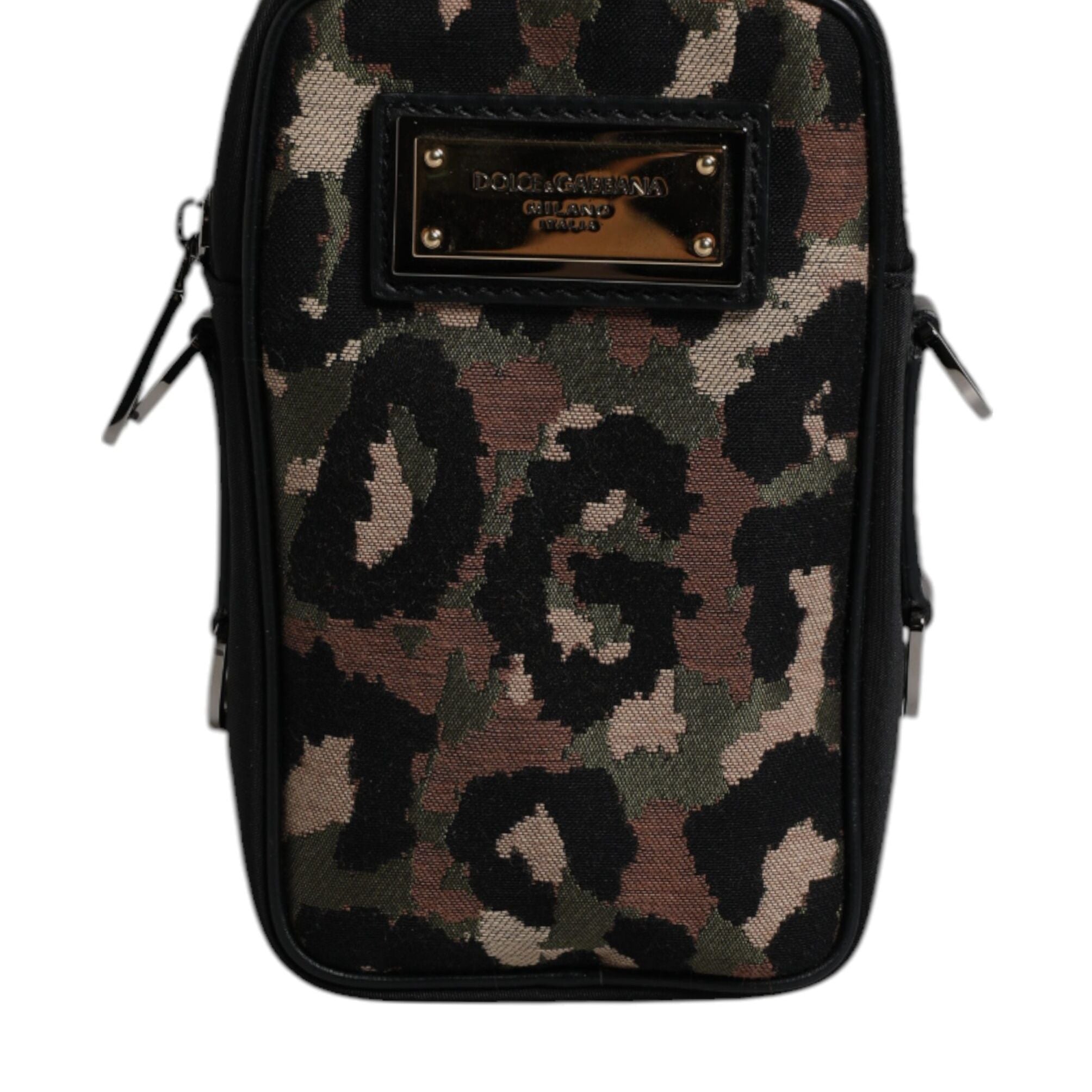 Dolce & Gabbana Multicolor Leopard Jacquard Logo Plaque Neck Strap Bag