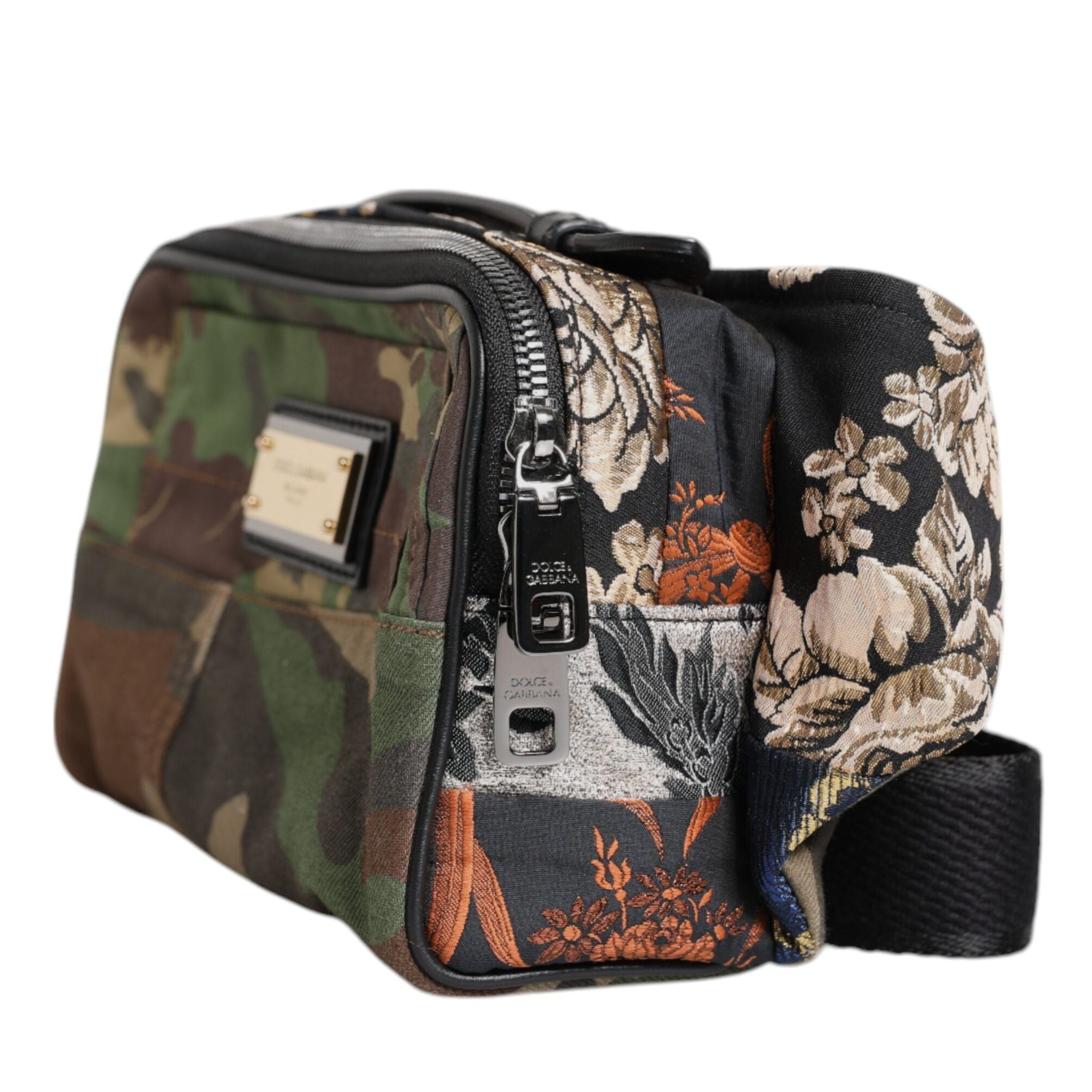 Dolce & Gabbana Multicolor Camouflage Patchwork Logo Waist Fanny Pack Bag