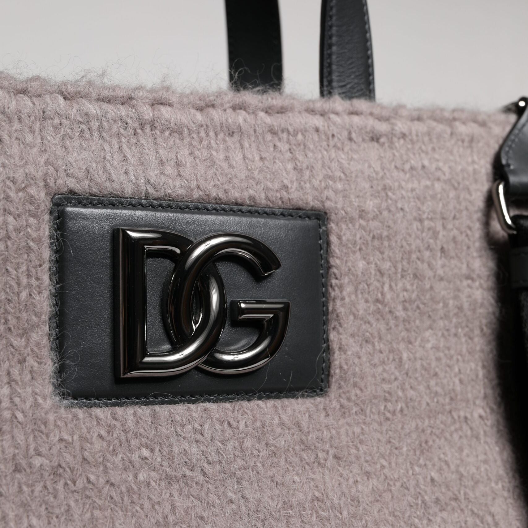 Dolce & Gabbana Grey Alpaca Wool Logo Plaque Tote Shoulder Bag