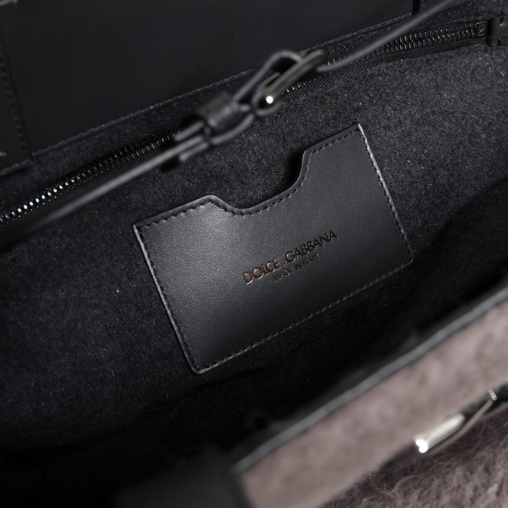 Dolce & Gabbana Grey Alpaca Wool Logo Plaque Tote Shoulder Bag