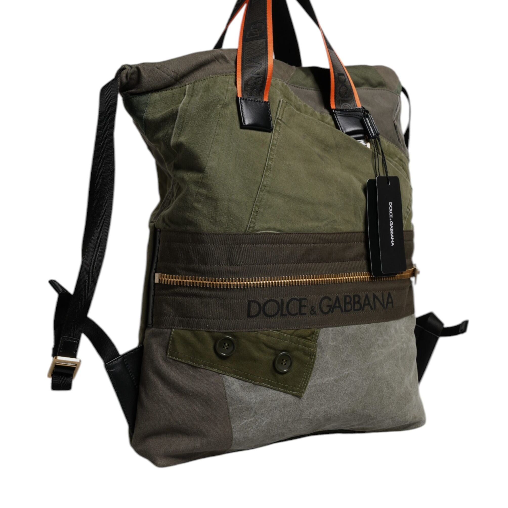 Dolce & Gabbana Military Green Patchwork Rucksack Backpack Bag