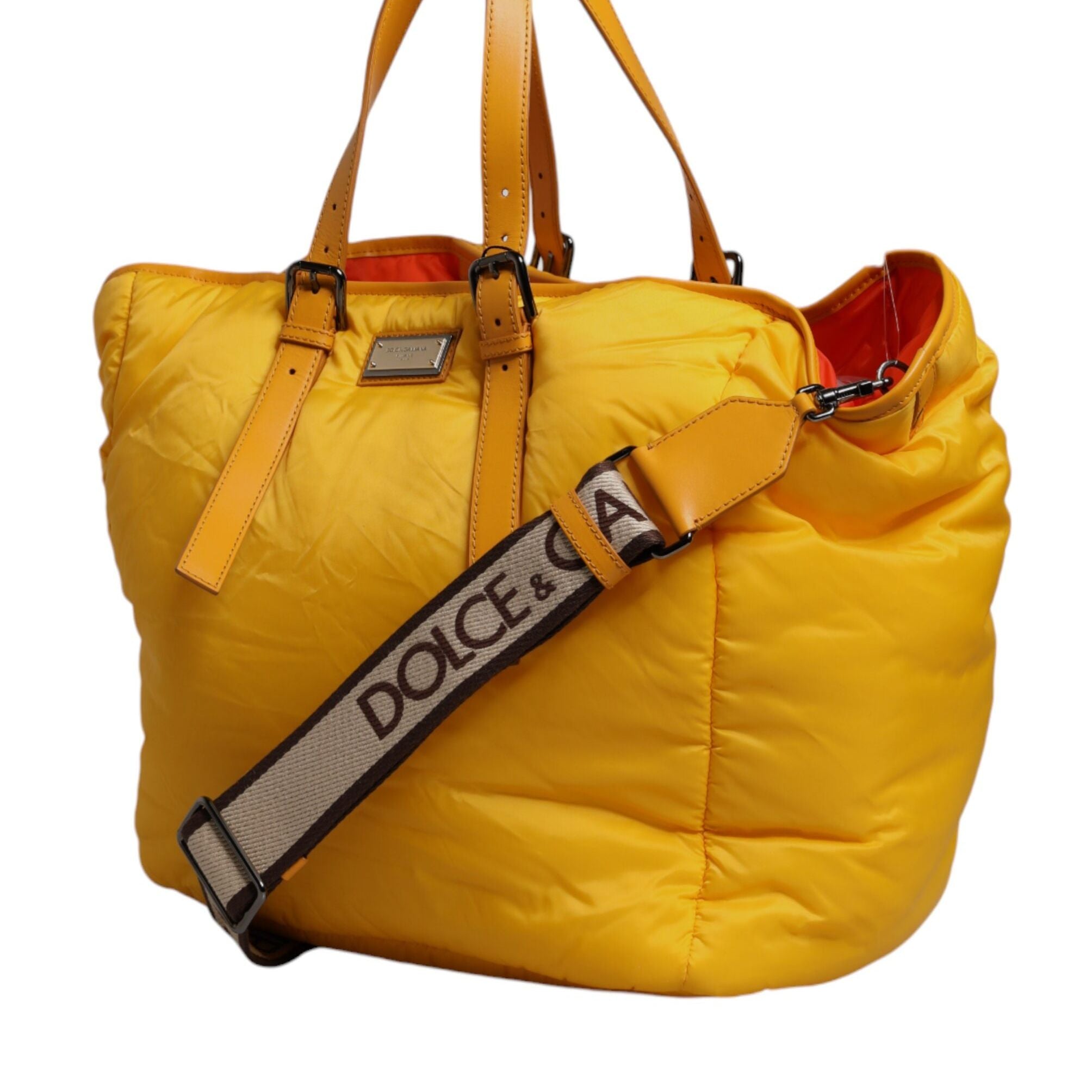 Dolce & Gabbana Yellow Orange Nylon Logo Plaque Hand Shoulder Duffle Bag