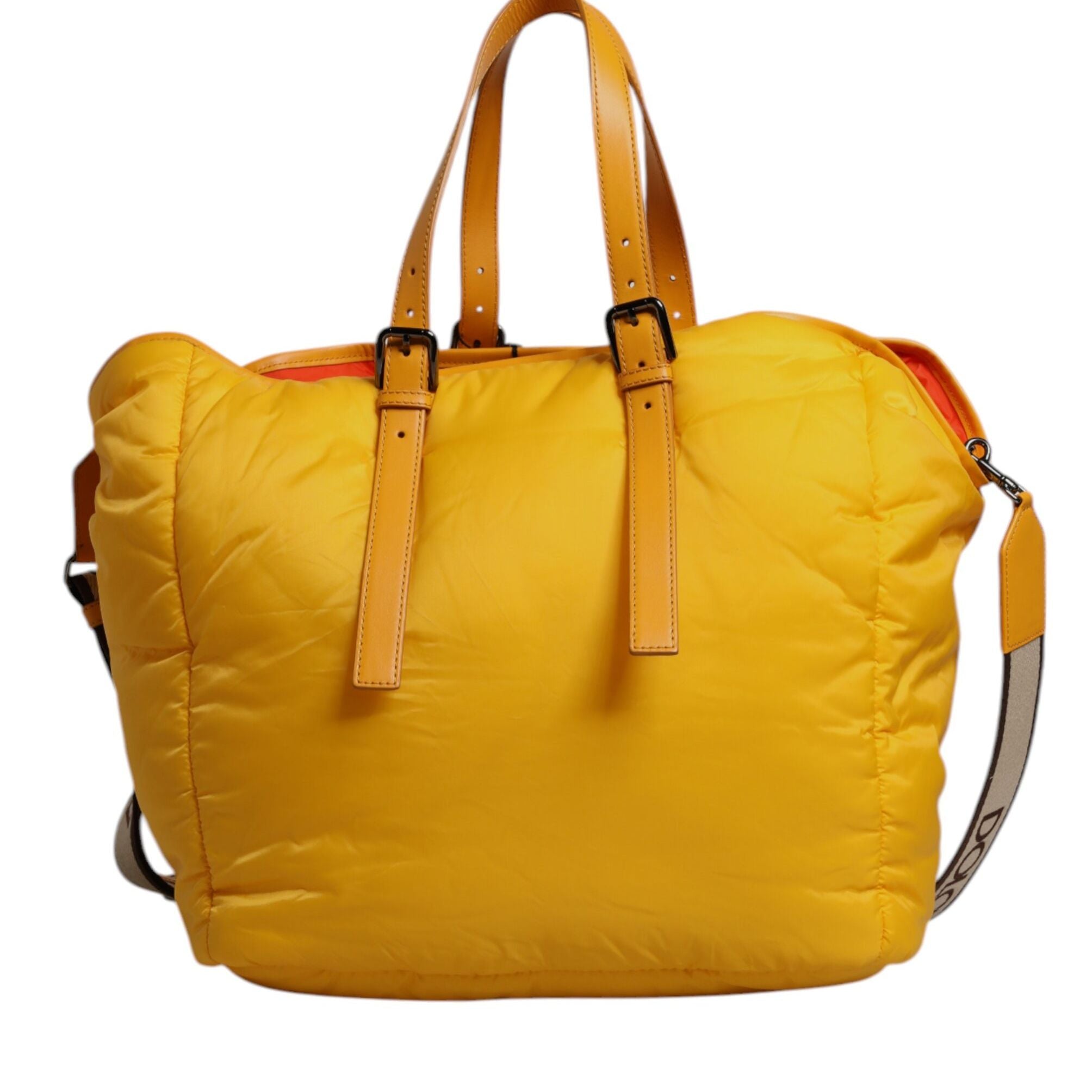 Dolce & Gabbana Yellow Orange Nylon Logo Plaque Hand Shoulder Duffle Bag