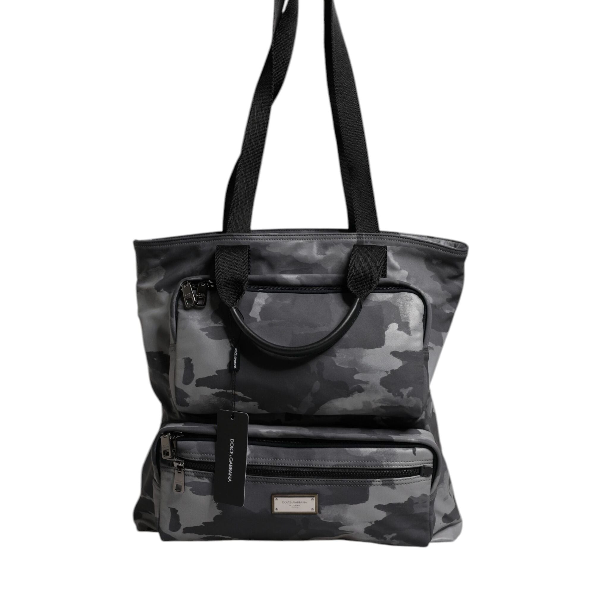 Dolce & Gabbana Gray Camo Cotton Multiple Compartments Tote Bag