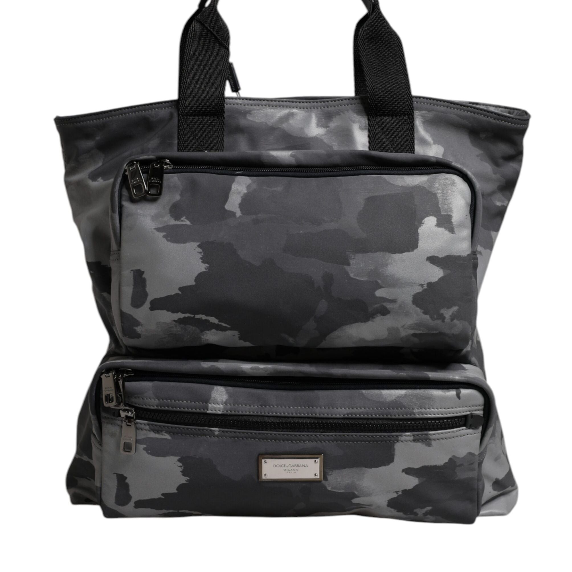 Dolce & Gabbana Gray Camo Cotton Multiple Compartments Tote Bag