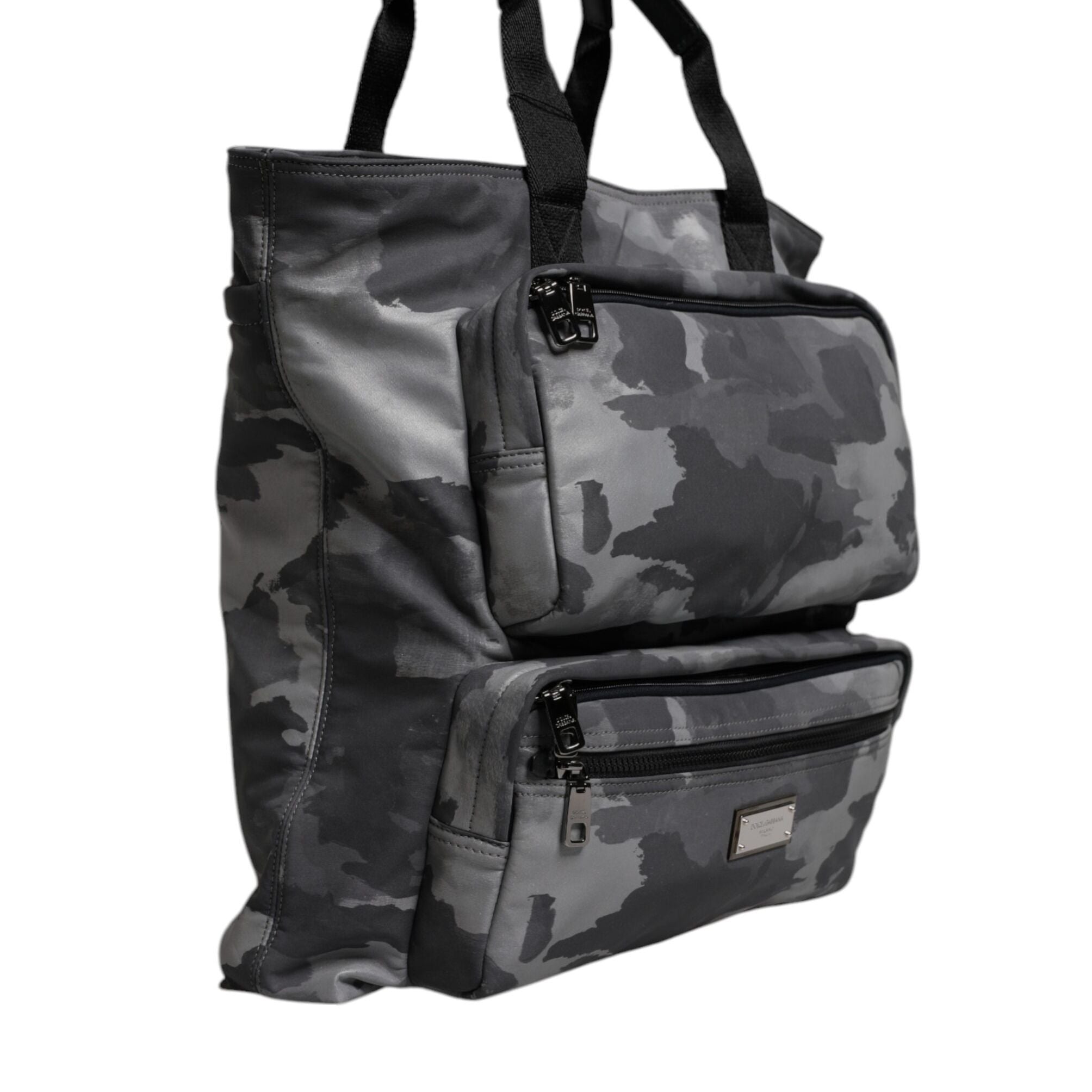 Dolce & Gabbana Gray Camo Cotton Multiple Compartments Tote Bag
